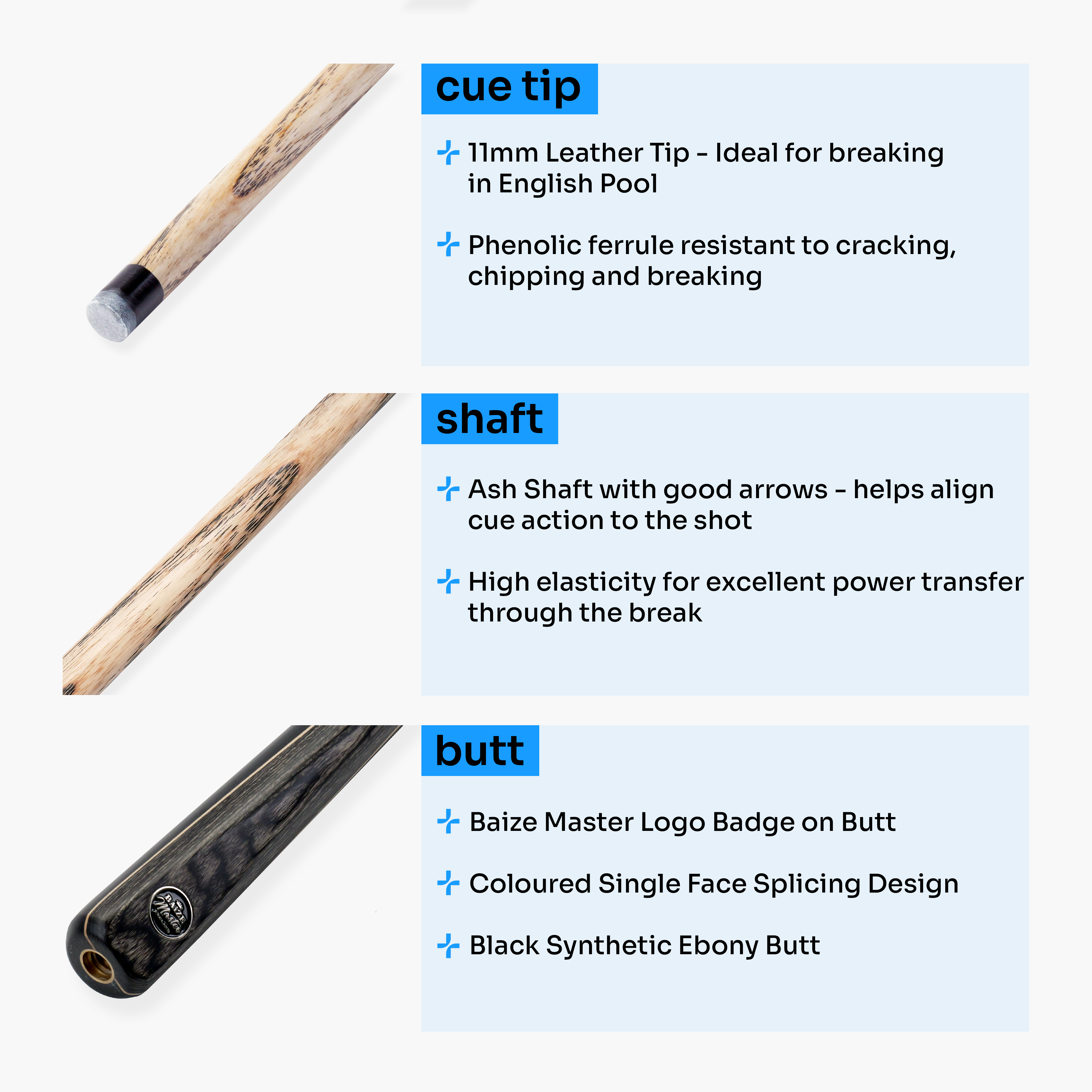 Baize Master Grey Crusher 57 Inch ¾ Joint English Pool Break Cue - 11mm Tip – For Breaking Only