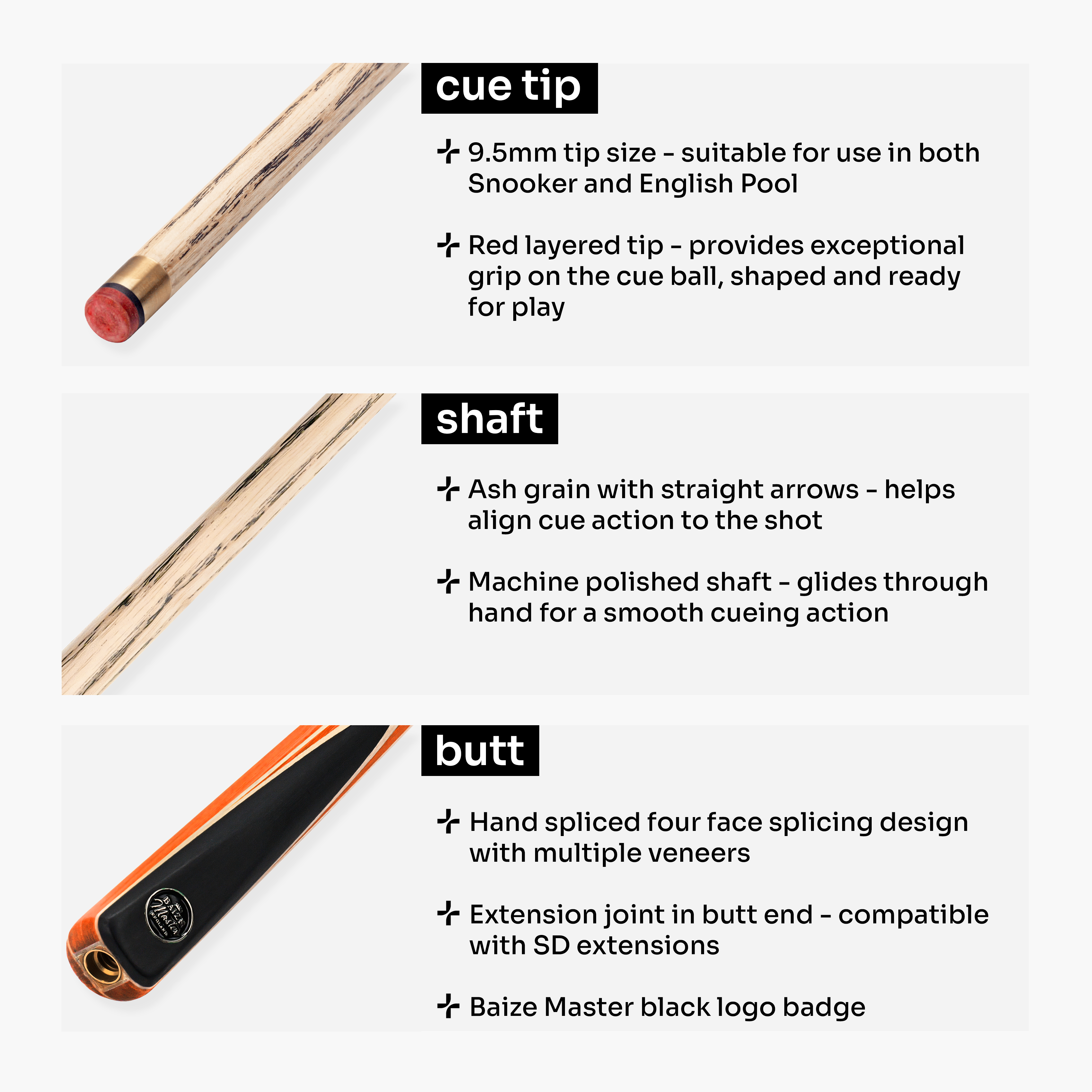 Baize Master Crucible 57-inch 2-piece cue - 9.5mm tip
