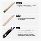 PRO147 Lancet 3/4 Joint Snooker and Pool Cue and Case Set with 9.5mm Green Layered Tip