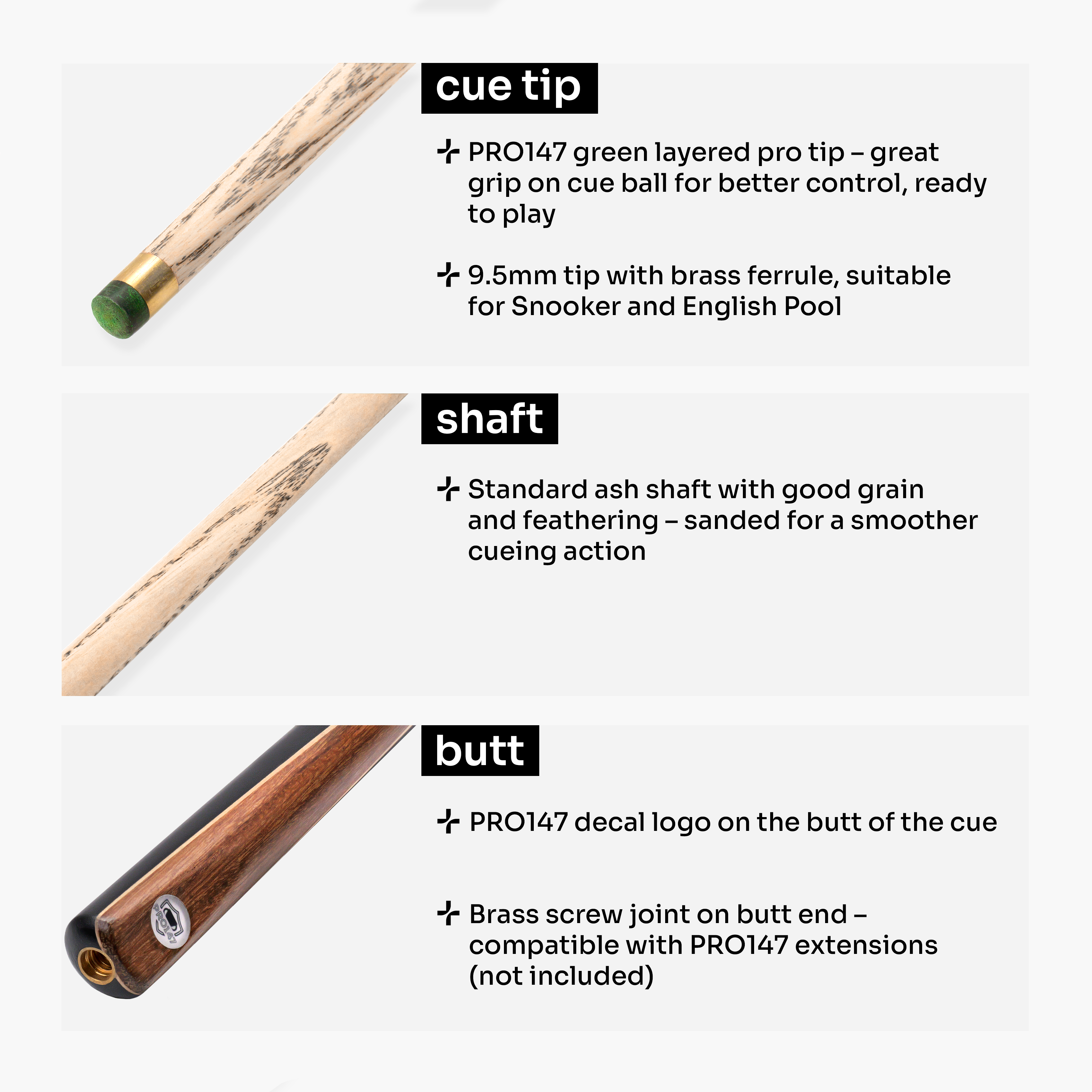 PRO147 Hurricane 57 Inch ¾ Joint Heavy Weight Snooker Pool Cue and Case Set 9.5mm Tip With Mini Butt