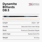 Dynamite Billiards DB3 American maple pool cue Cue + Case