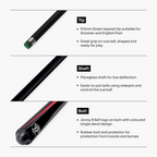 Jonny 8 Ball Inferno 2 Piece Graphite Fiberglass Snooker and Pool Cue 9.5mm Green Layered Tip