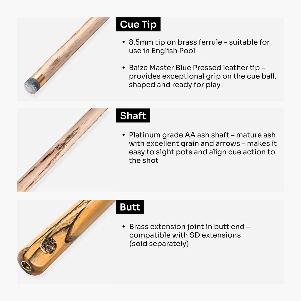 Baize Master Platinum Exotic Golden Concord pool cue - 8.5mm tip