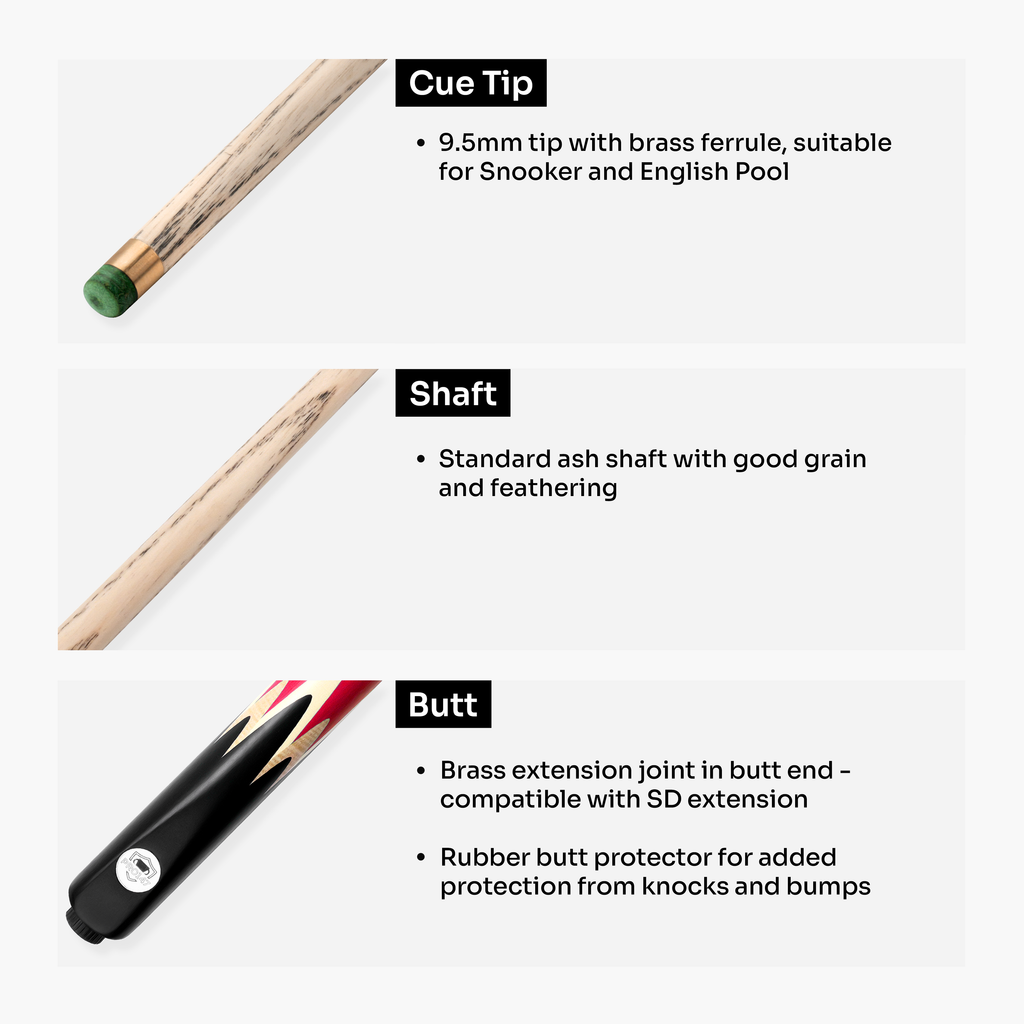 PRO147 Lancet 3/4 Joint Snooker and Pool Cue and Case Set with 9.5mm Green Layered Tip