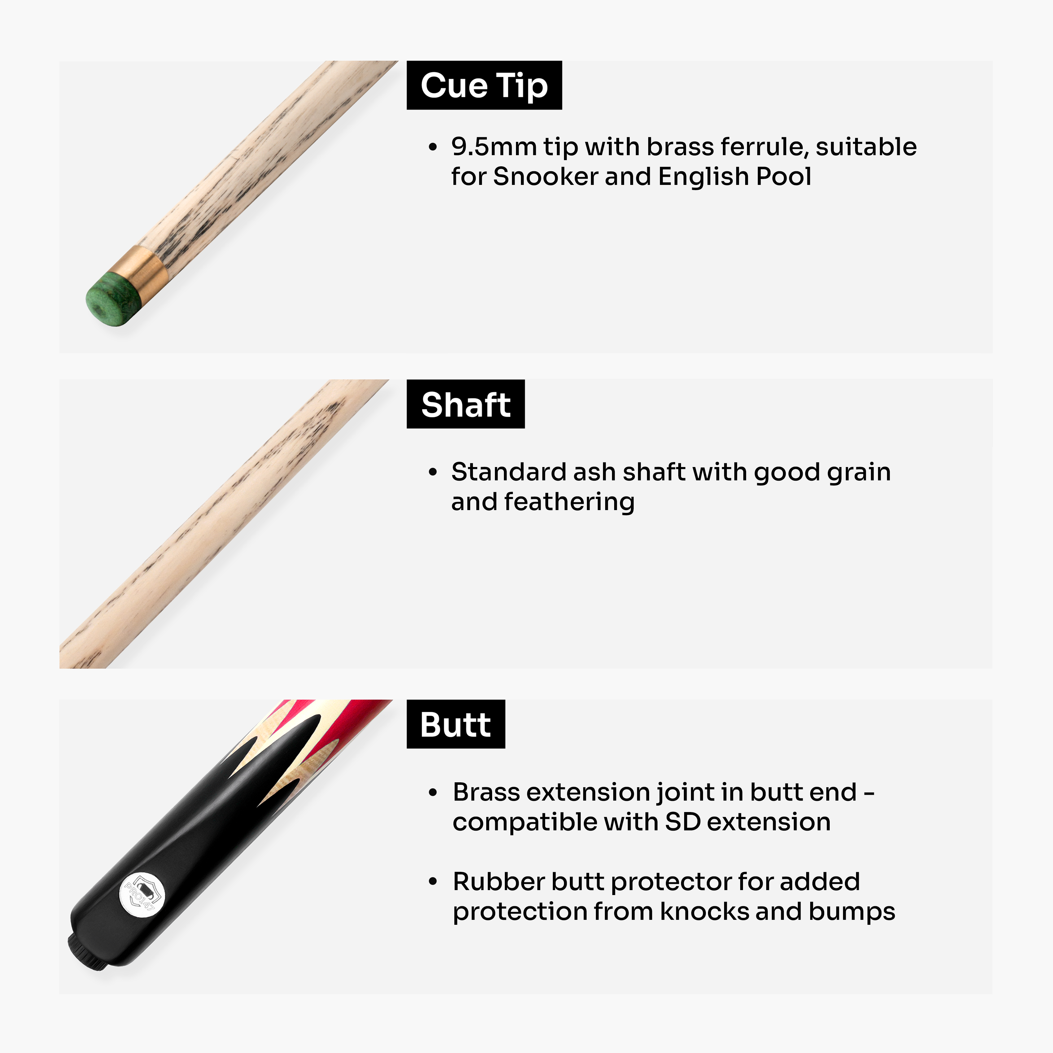 PRO147 Lancet 3/4 Joint Snooker and Pool Cue and Case Set with 9.5mm Green Layered Tip