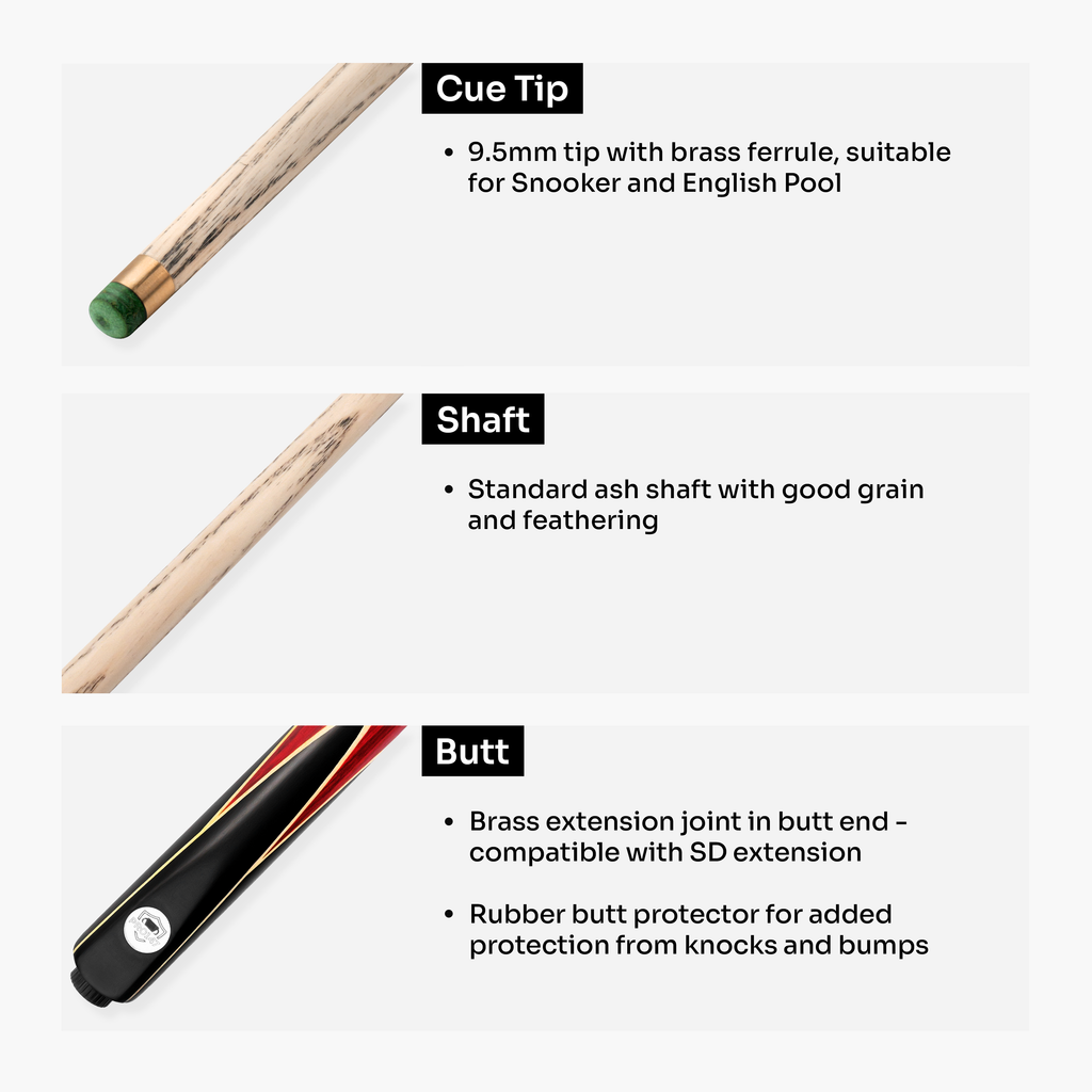 PRO147 Lancet 3/4 Joint Snooker and Pool Cue and Case Set with 9.5mm Green Layered Tip