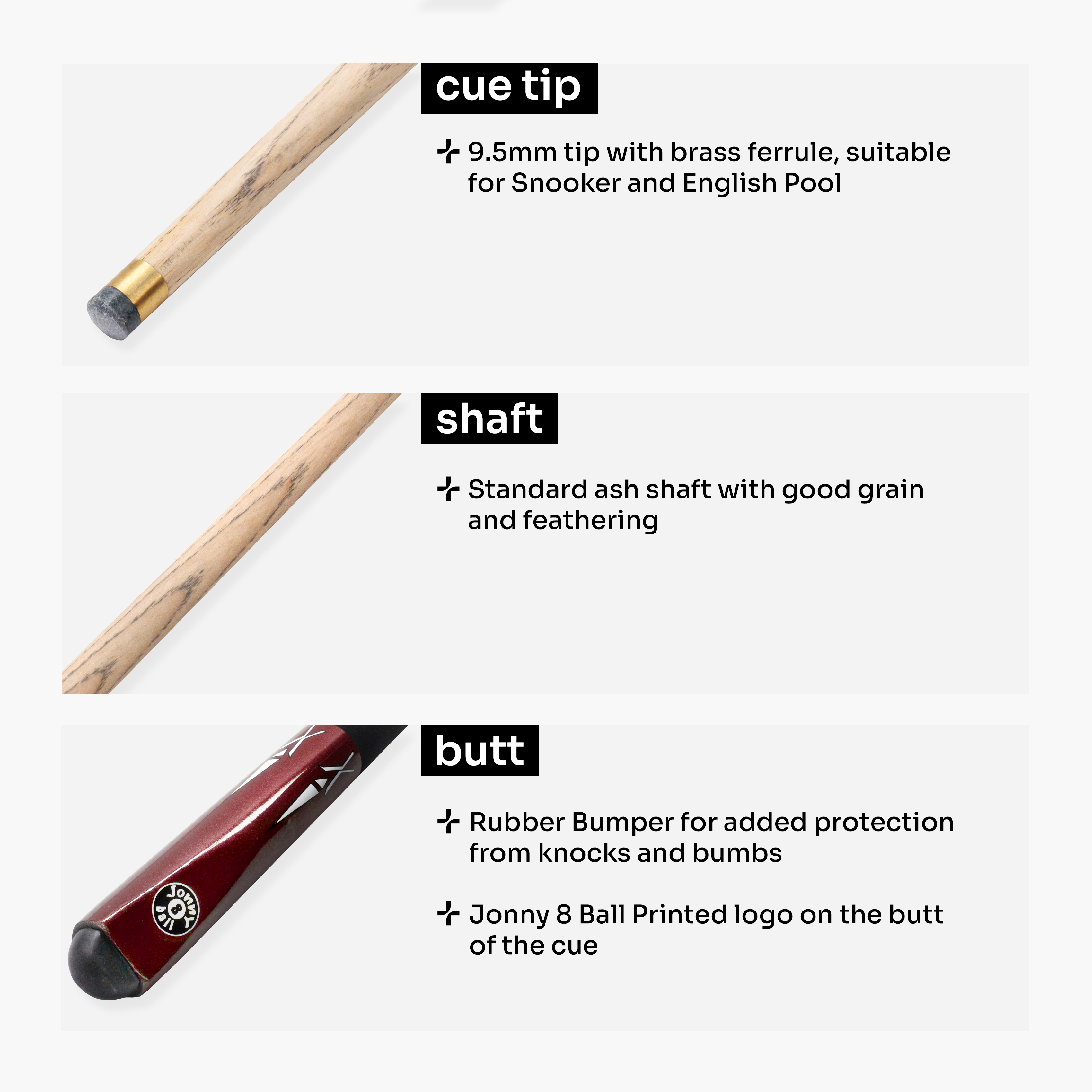Jonny 8 Ball RED TORPEDO 48 Inch 2 Piece Junior Kids Snooker Pool Cue and Hard Case Set 9.5mm Tip