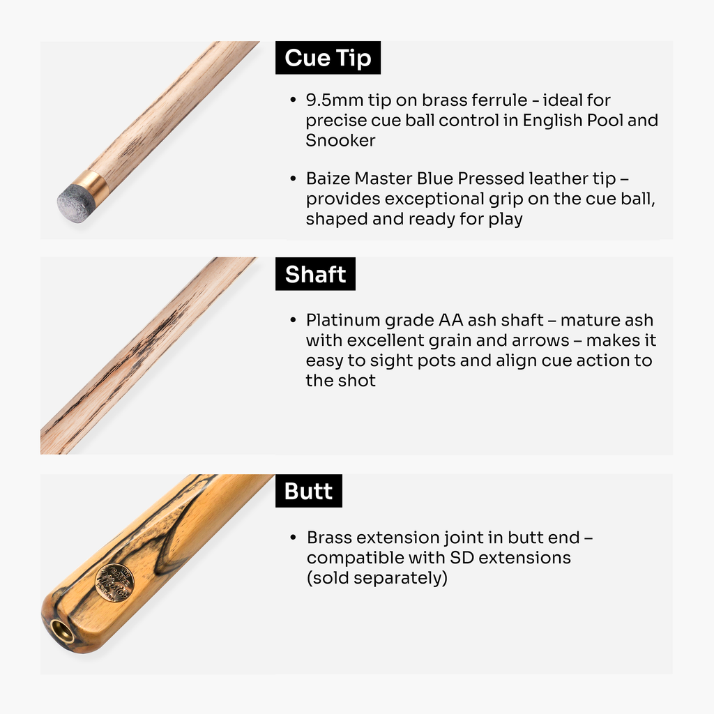 Baize Master Platinum Exotic Golden Concord cue - 9.5mm tip