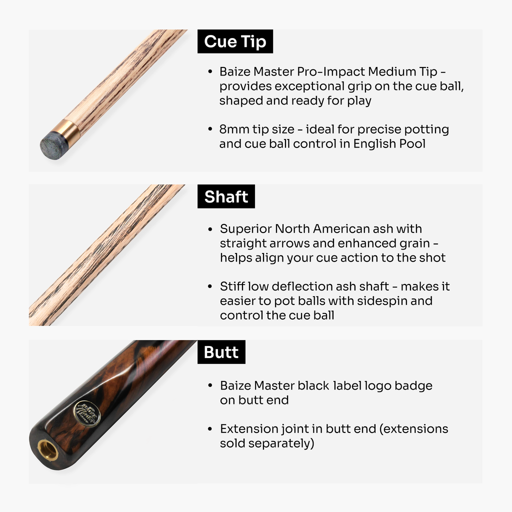 Baize Master Platinum Exotic Black Ivory pool cue - 8mm tip