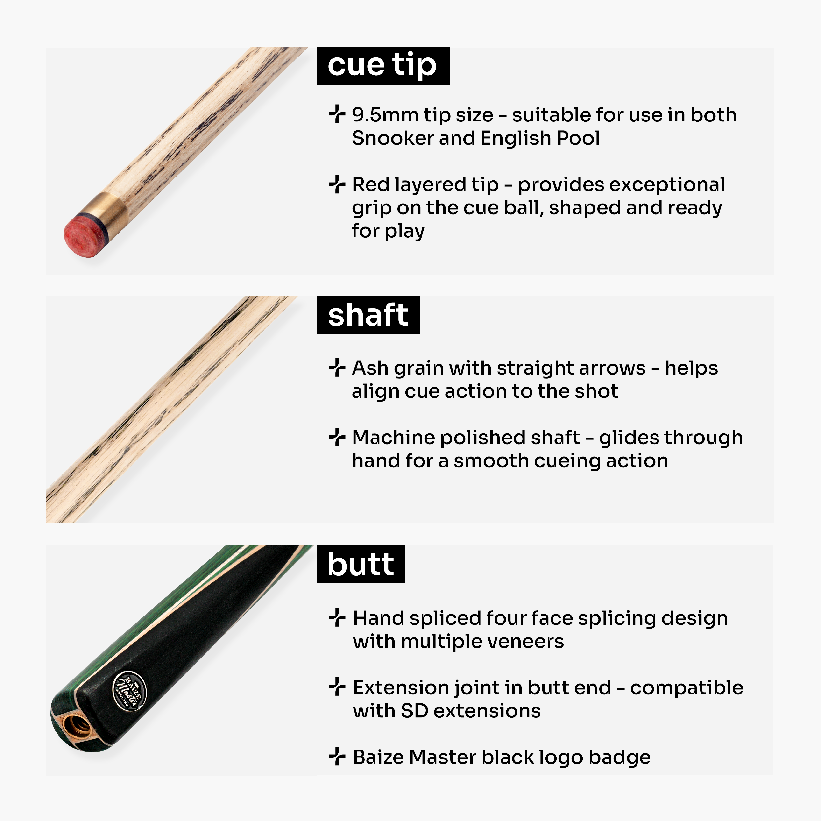 Baize Master Crucible 57-inch 2-piece cue - 9.5mm tip