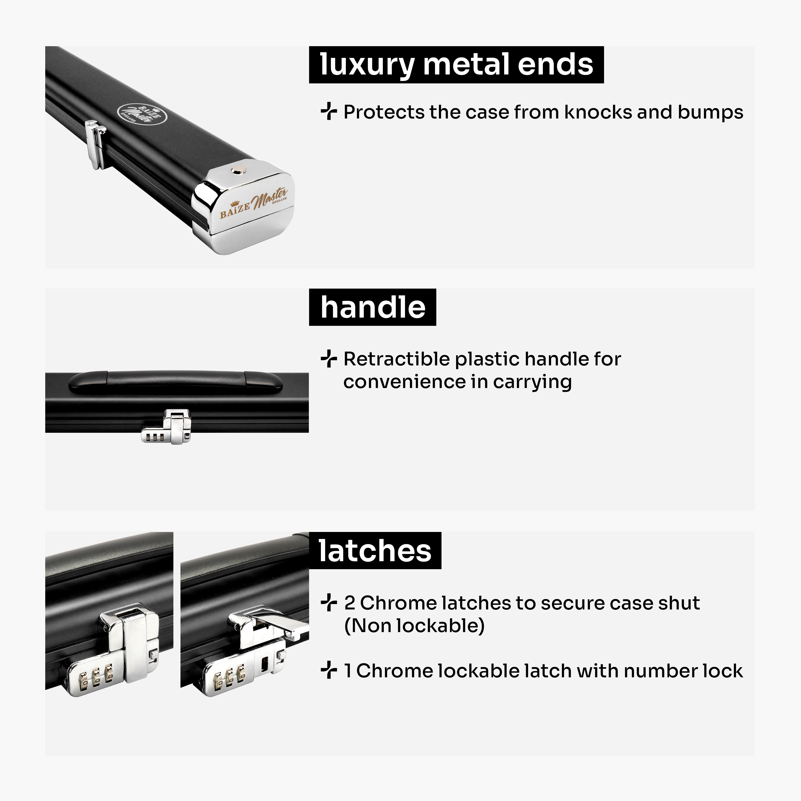 Baize Master Prestige Pro-Lock 1-piece metal cue case - 2 cues