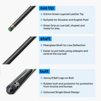 Jonny 8 Ball Inferno 2 Piece Graphite Fiberglass Snooker and Pool Cue 9.5mm Green Layered Tip
