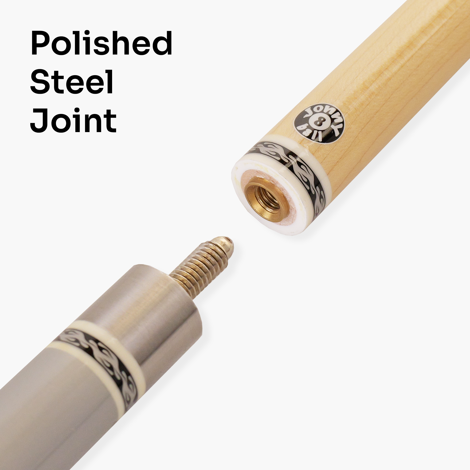 Jonny 8 Ball Flame 58" Maple Pool Snooker Cue with 11mm Tip and Hard Case