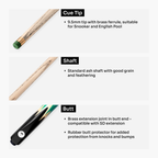 PRO147 Lancet 3/4 Joint Snooker and Pool Cue and Case Set with 9.5mm Green Layered Tip