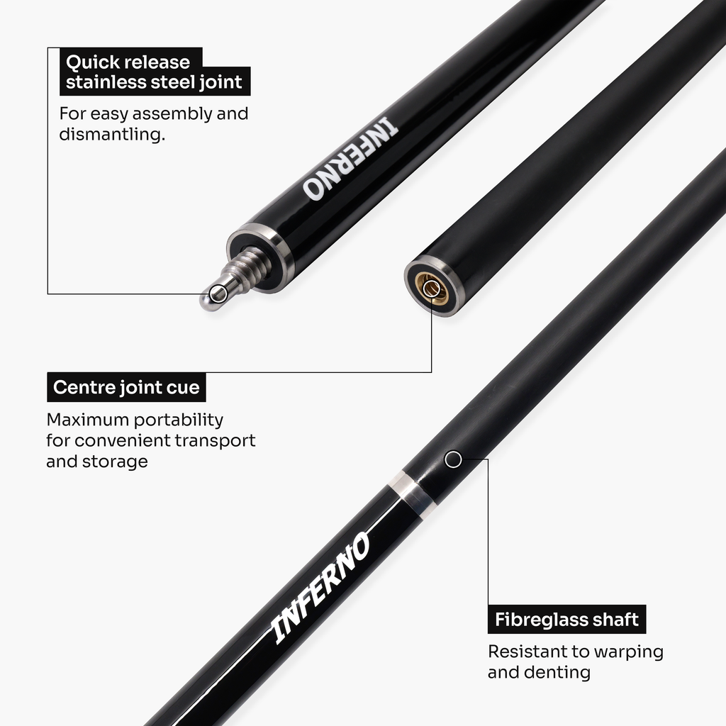 Jonny 8 Ball Inferno 2 Piece Graphite Fiberglass Snooker and Pool Cue 9.5mm Green Layered Tip