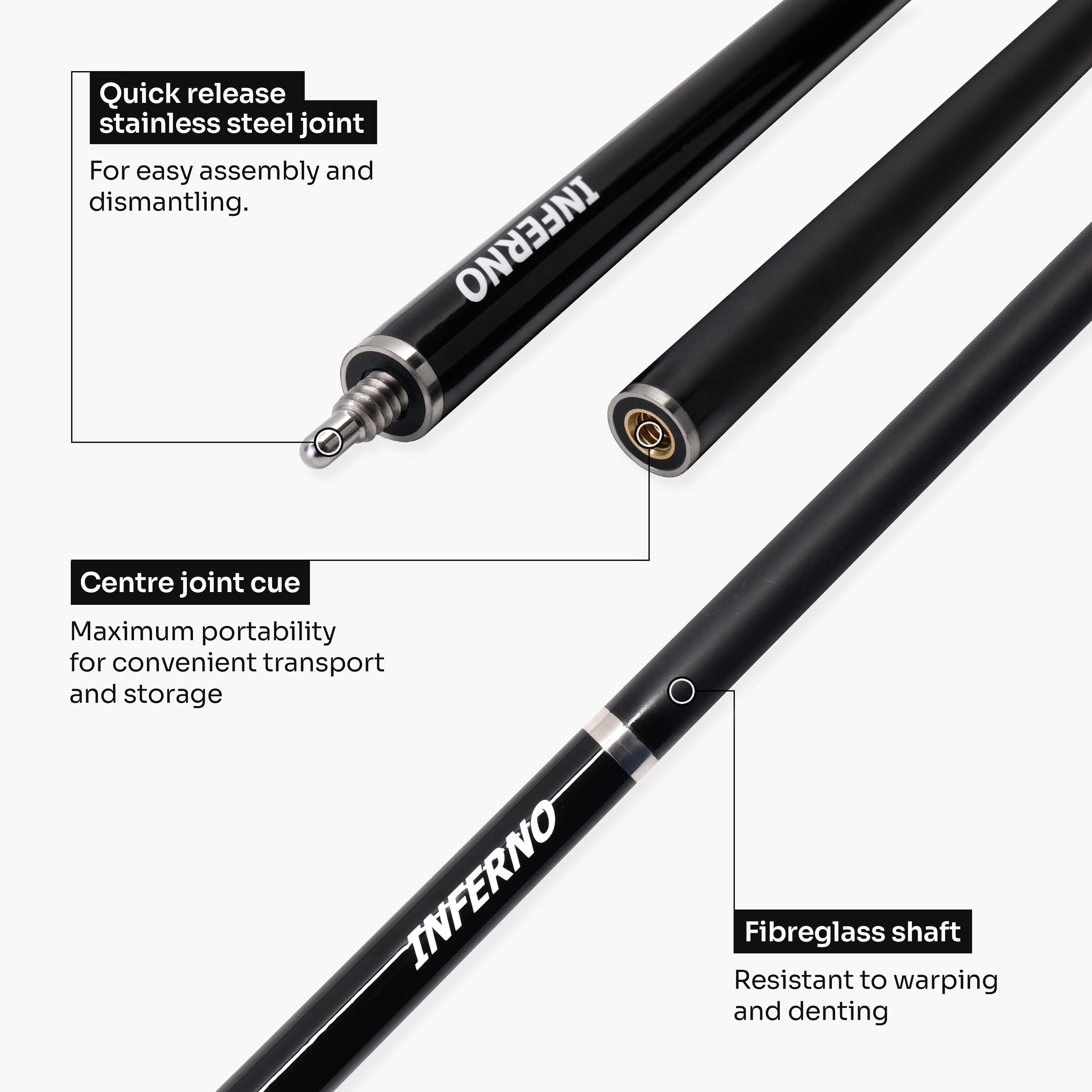 Jonny 8 Ball Inferno 2 Piece Graphite Fiberglass Snooker and Pool Cue 9.5mm Green Layered Tip