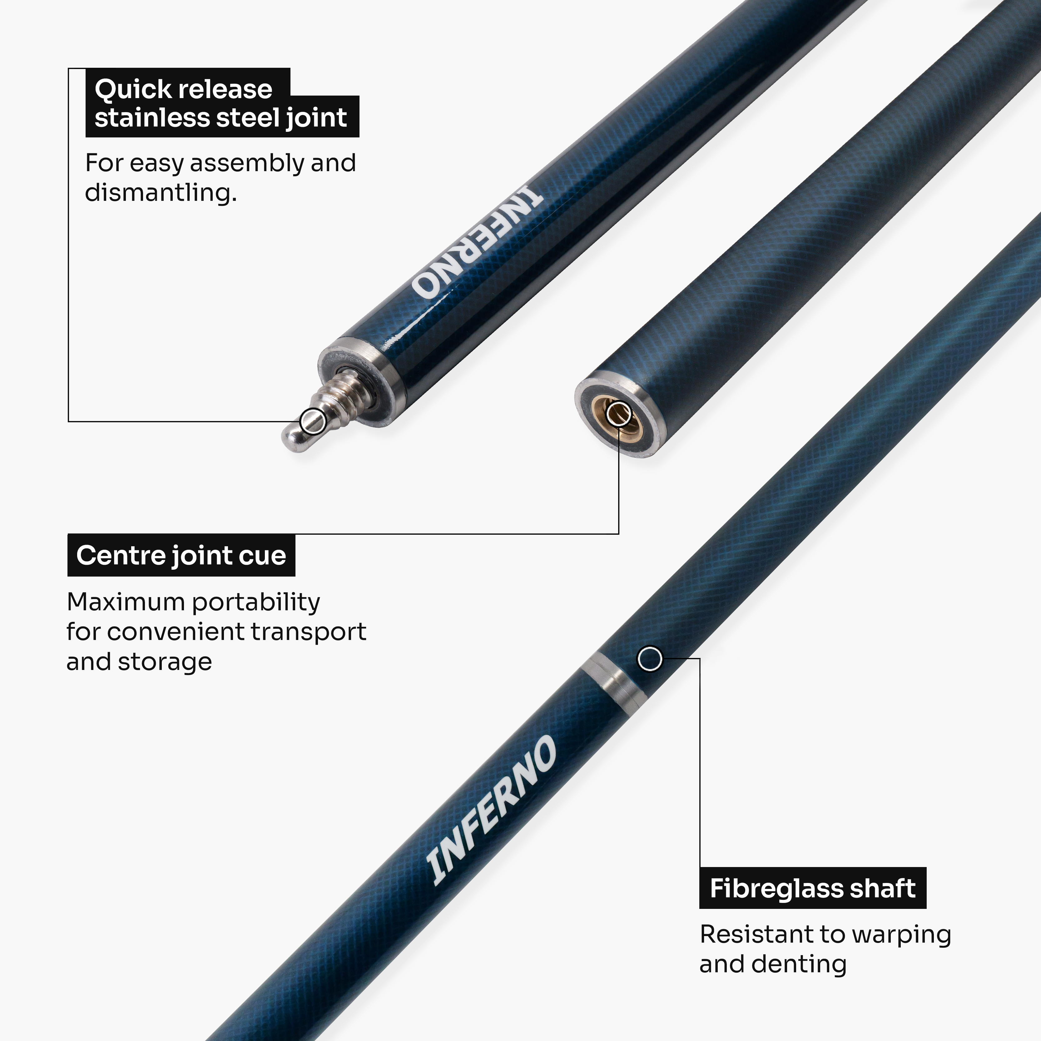 Jonny 8 Ball Inferno 2 Piece Graphite Fiberglass Snooker and Pool Cue 9.5mm Green Layered Tip
