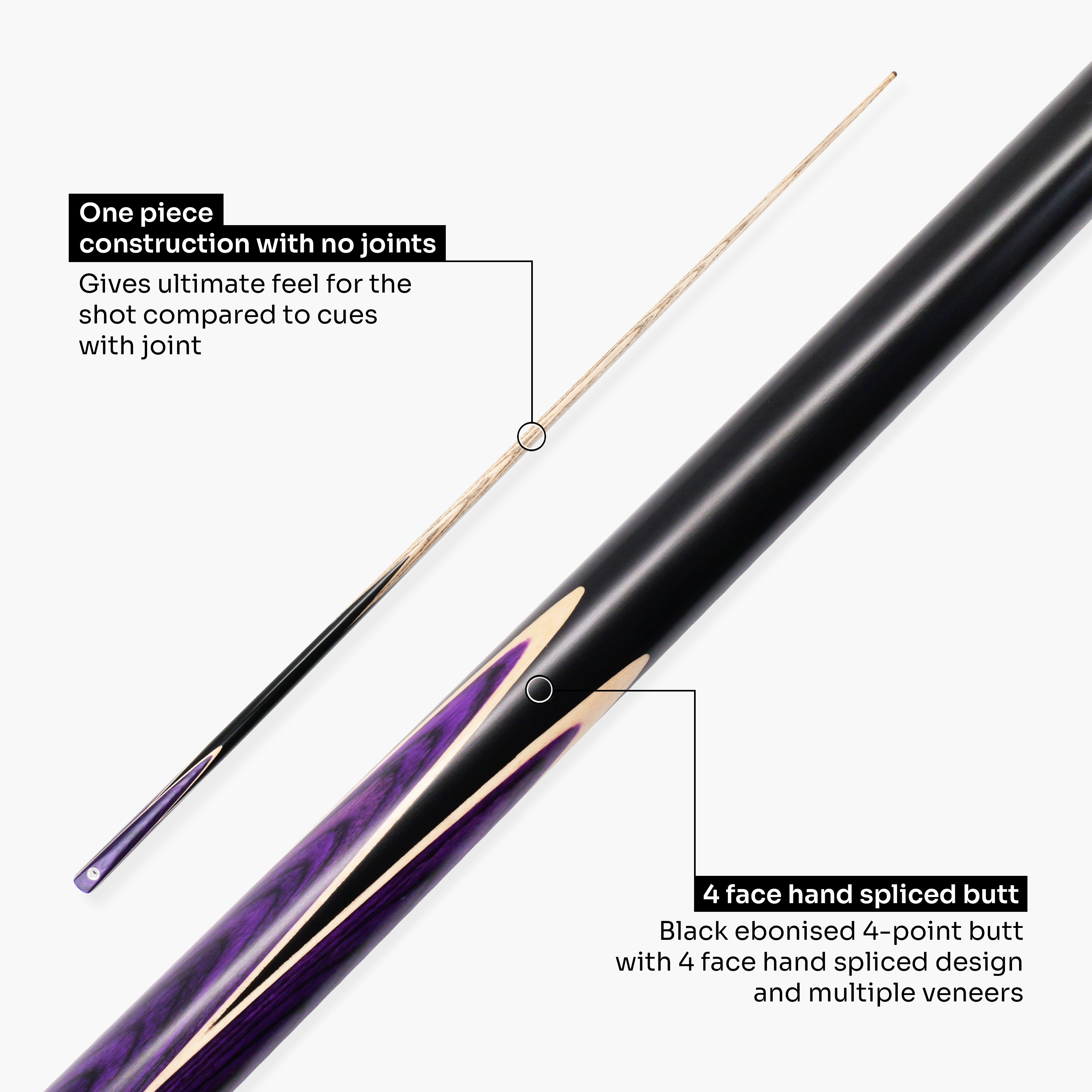PRO147 Trident 57 Inch 1 Piece Hand Spliced Ash Snooker and Pool Cue with 9.5mm Tip