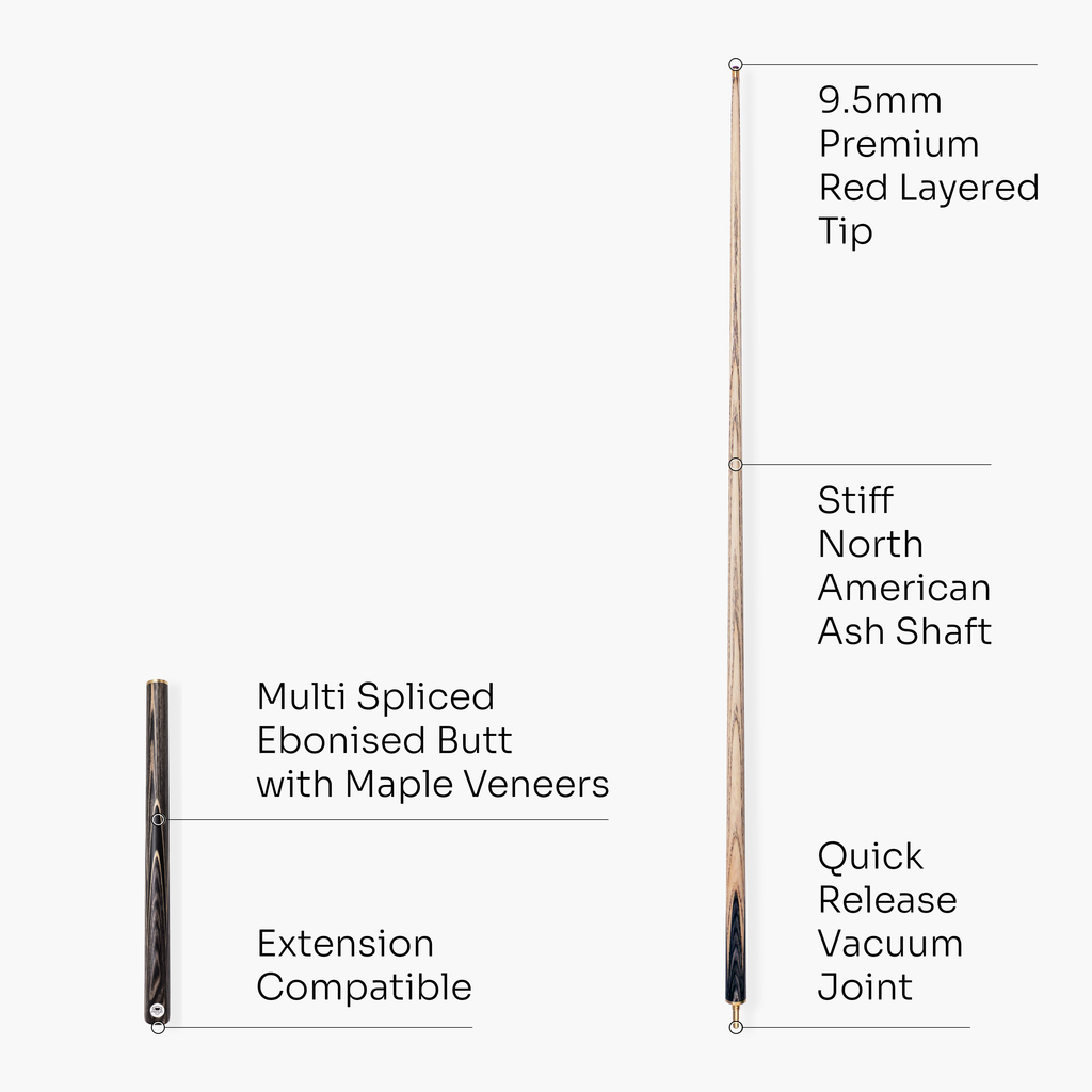 PRO147 Pearl Series Grey 57 Inch 3/4 Jointed Snooker Pool Cue 9.5mm Pro Leather Tip