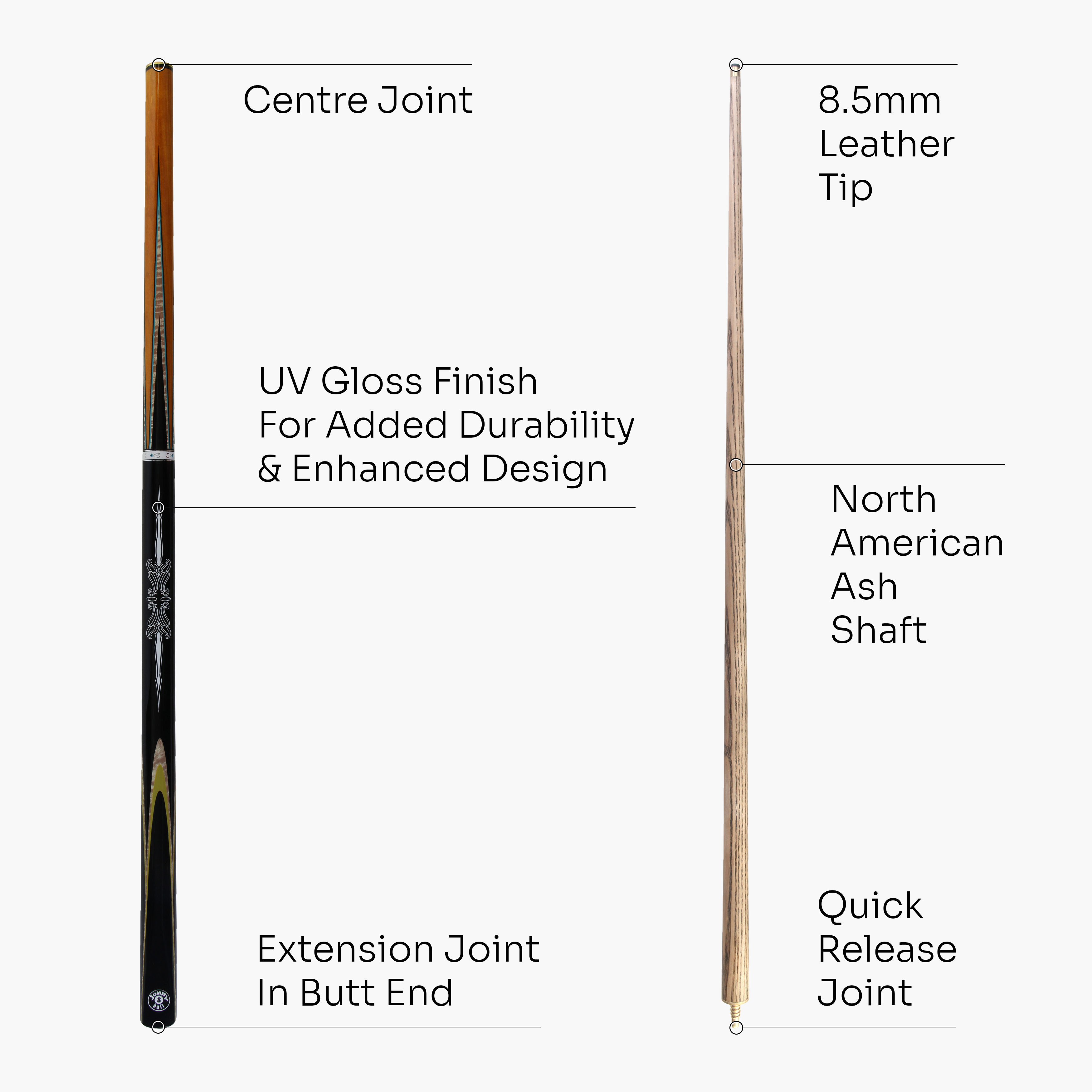 Jonny 8 Ball Black Sun 57-inch 2-piece pool cue