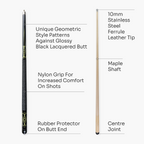 Jonny 8 Ball Geometric 57 Inch 2 Piece Snooker Pool Cue 10mm Tip
