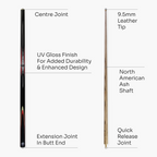 Jonny 8 Ball TRIDENT 57 Inch 2 Piece Centre Joint Ash Snooker Pool Cue with 9.5mm Tip