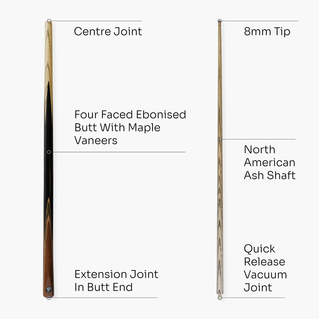 Jonny 8 Ball VISTA 57 Inch 2 Piece Centre Joint Multi Spliced English Pool Cue with 8mm tip