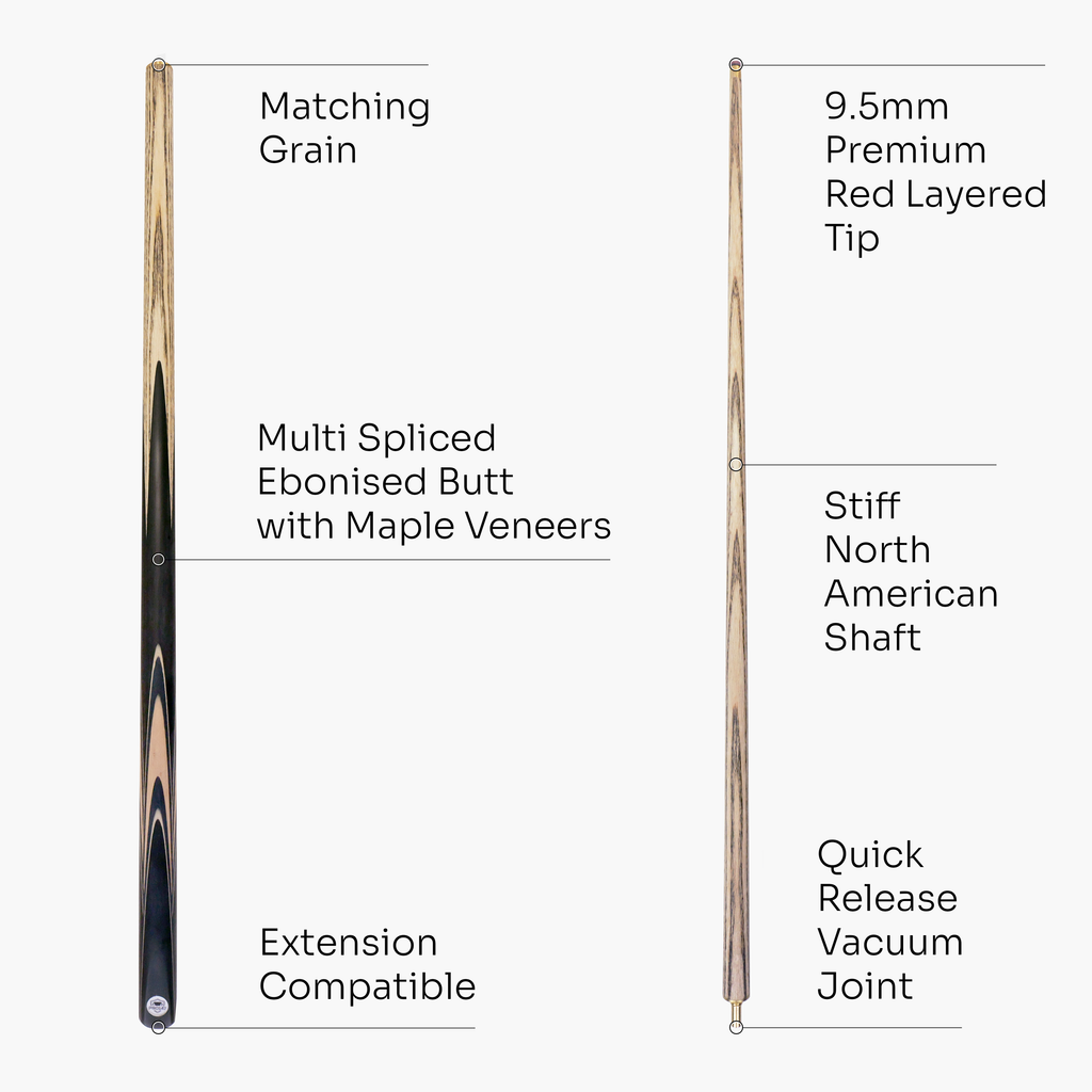PRO147 Pearl Series Cream Hand Spliced 2 Piece 57 Inch Snooker Pool Cue with Smooth Premium Ash Shaft and Ebony Style Butt with 9.5mm Pro Leather Tip
