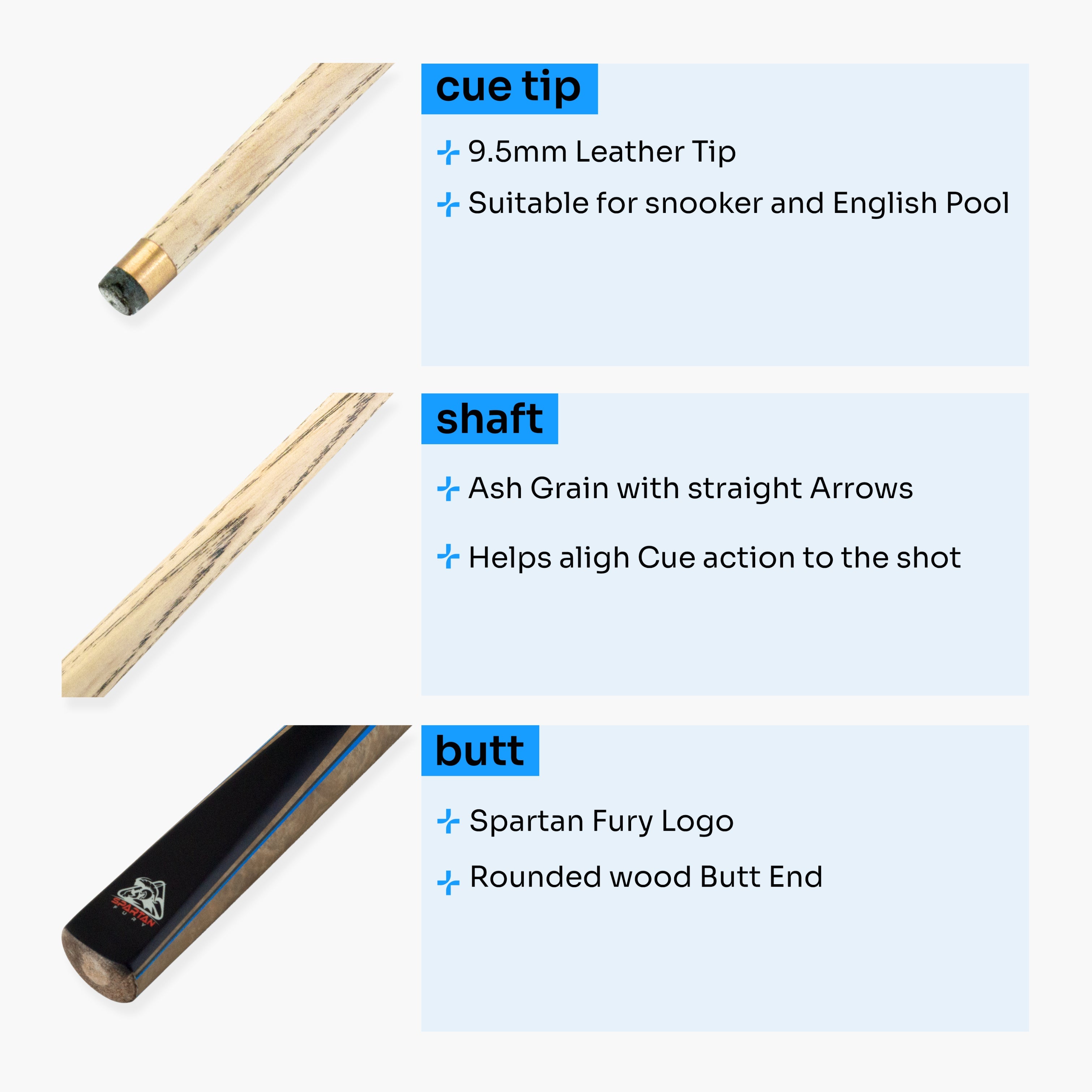 Spartan Fury CONQUEST 2 Piece Snooker Pool Cue and Soft Case Set 9.5mm Tip