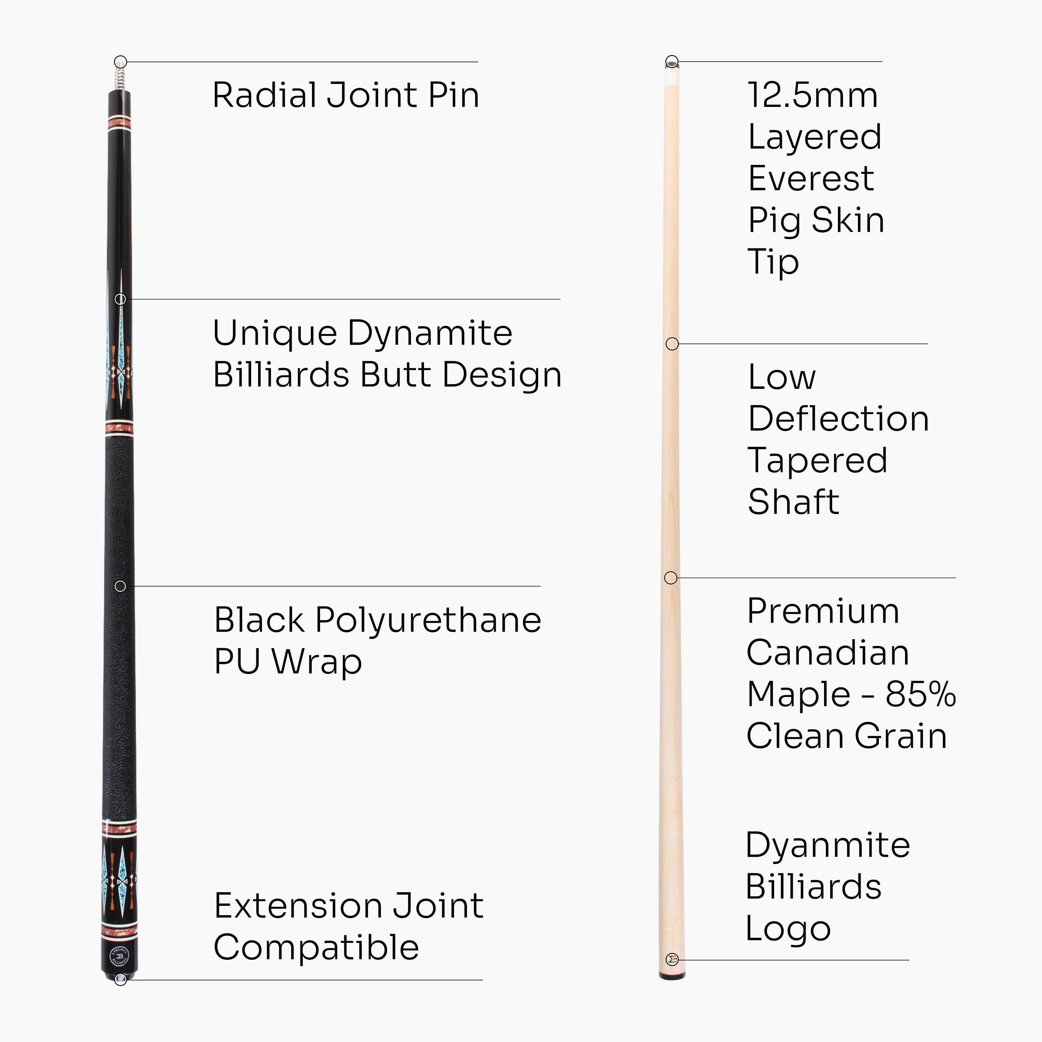 Dynamite Billiards DB4 American maple pool cue Cue + Case
