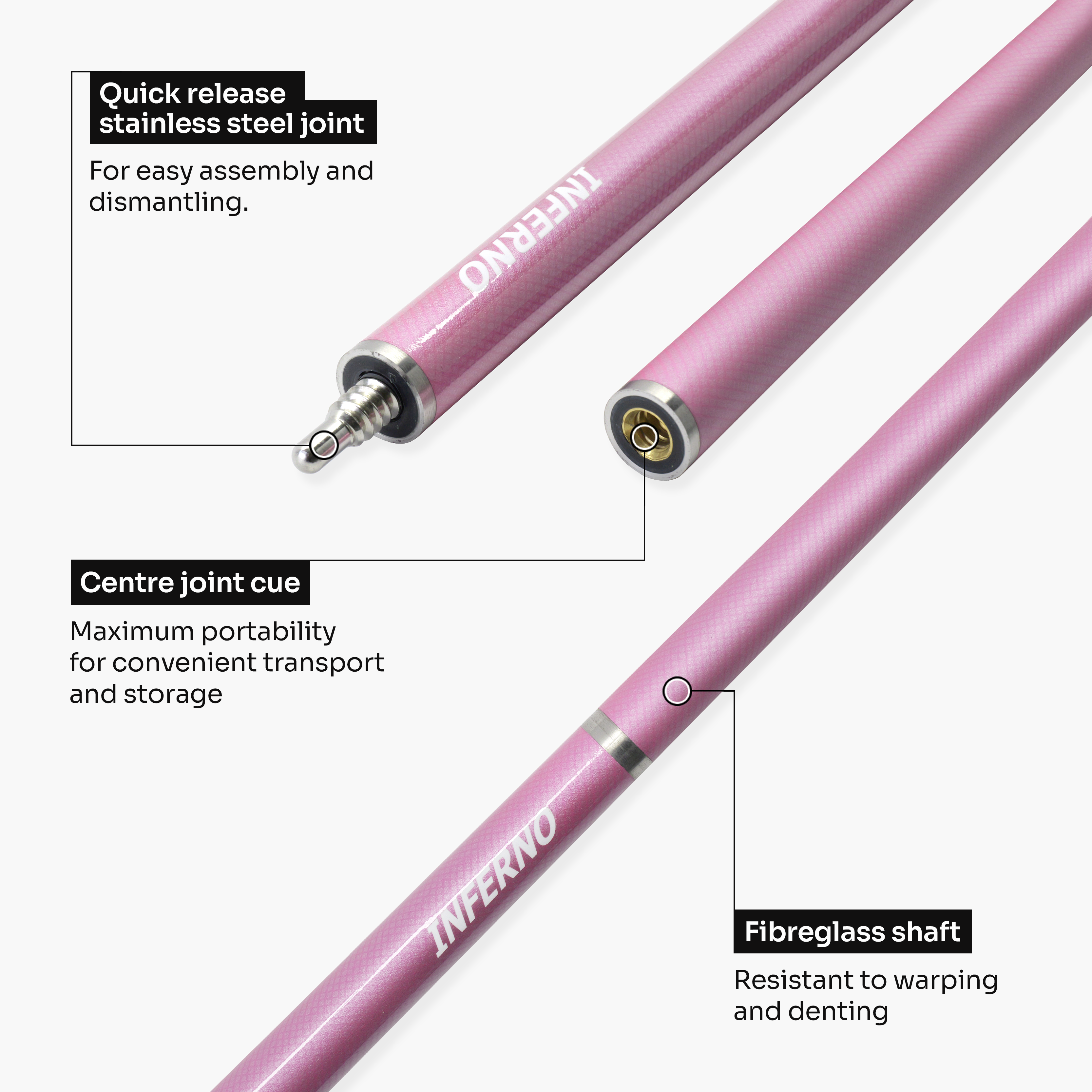 Jonny 8 Ball Inferno 2 Piece Graphite Fiberglass Snooker and Pool Cue 9.5mm Green Layered Tip