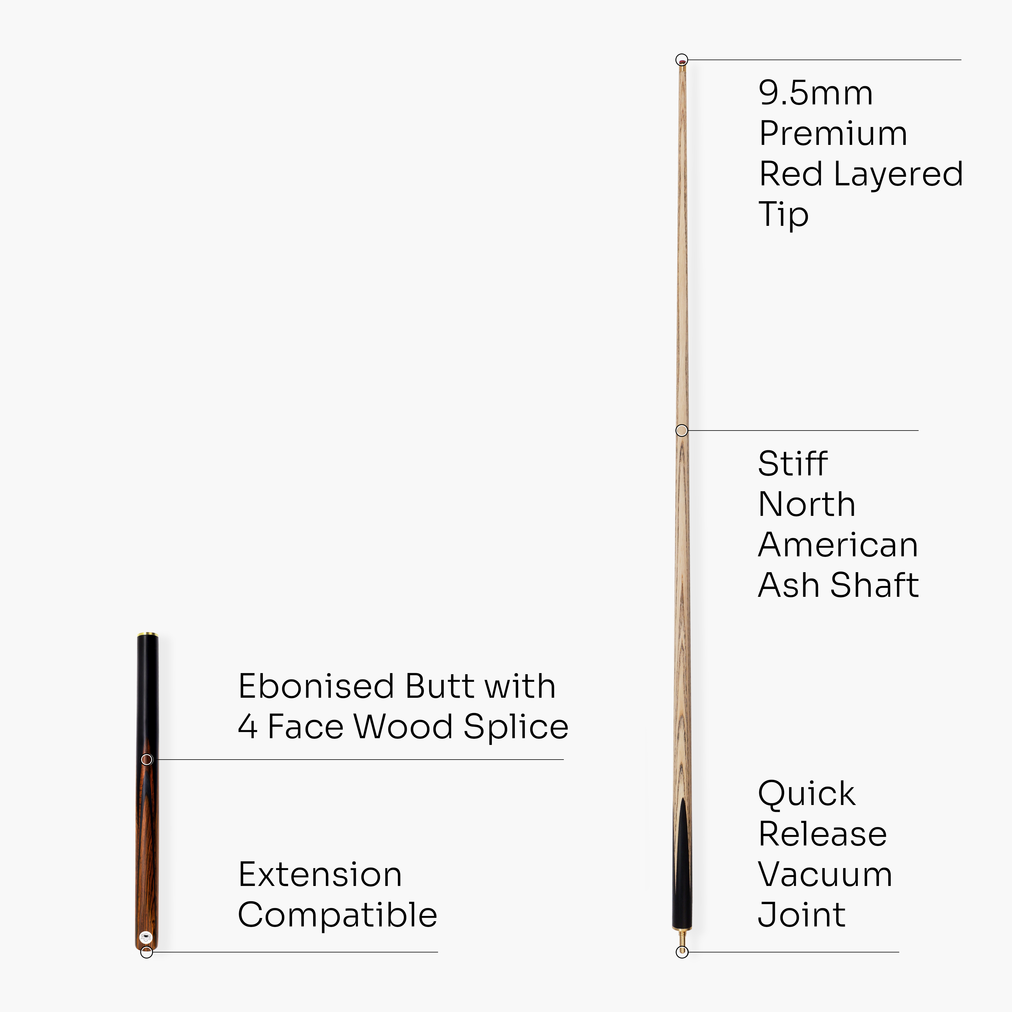 PRO147 Pearl Series Fire 57 Inch 3/4 Jointed Snooker Pool Cue 9.5mm Pro Leather Tip