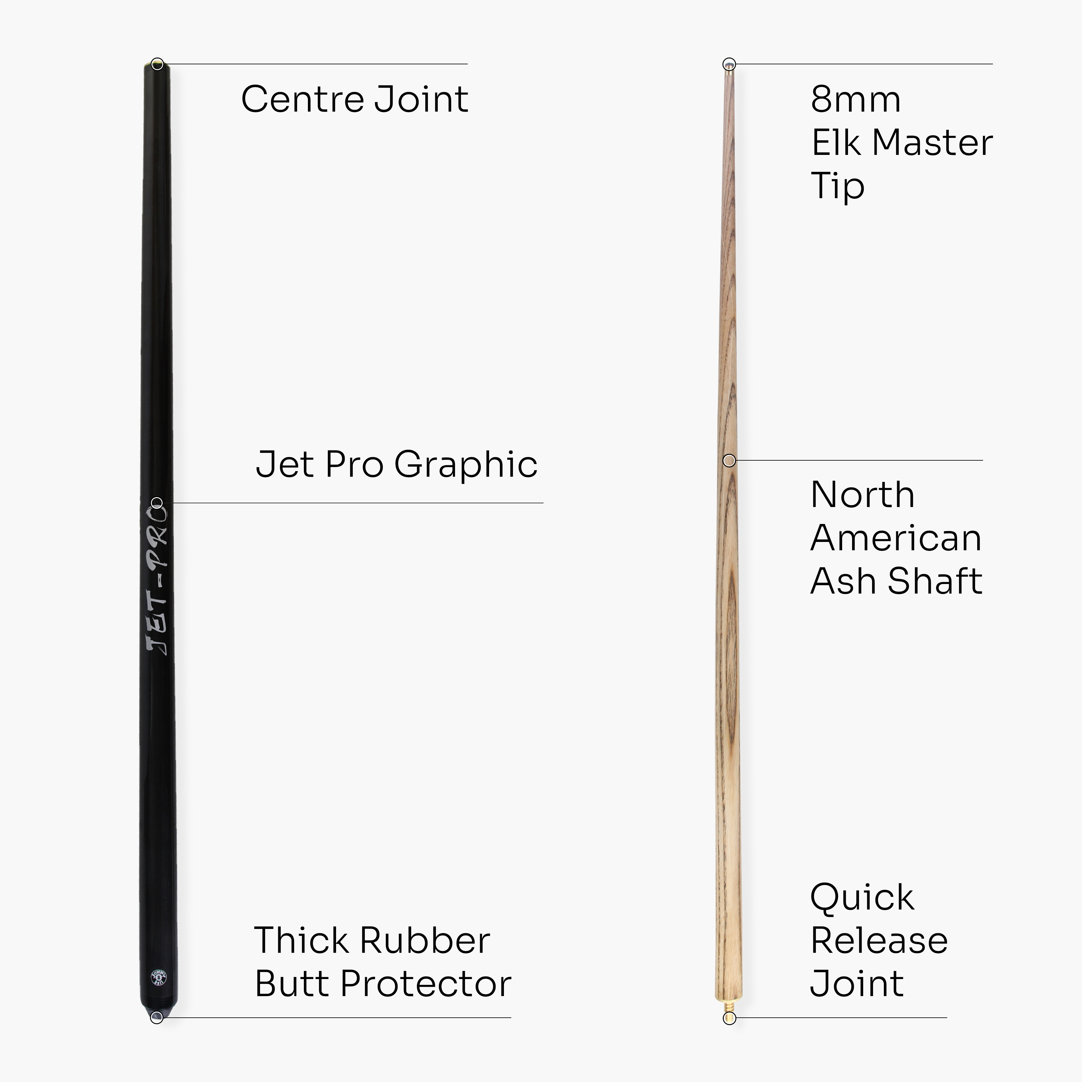 Jonny 8 Ball Black Jet-Pro 57-inch pool cue