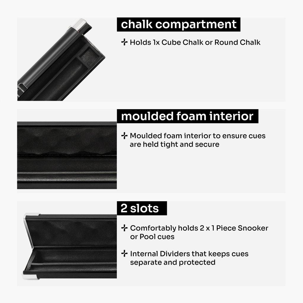 Baize Master Prestige Pro-Lock 1-piece metal cue case - 2 cues