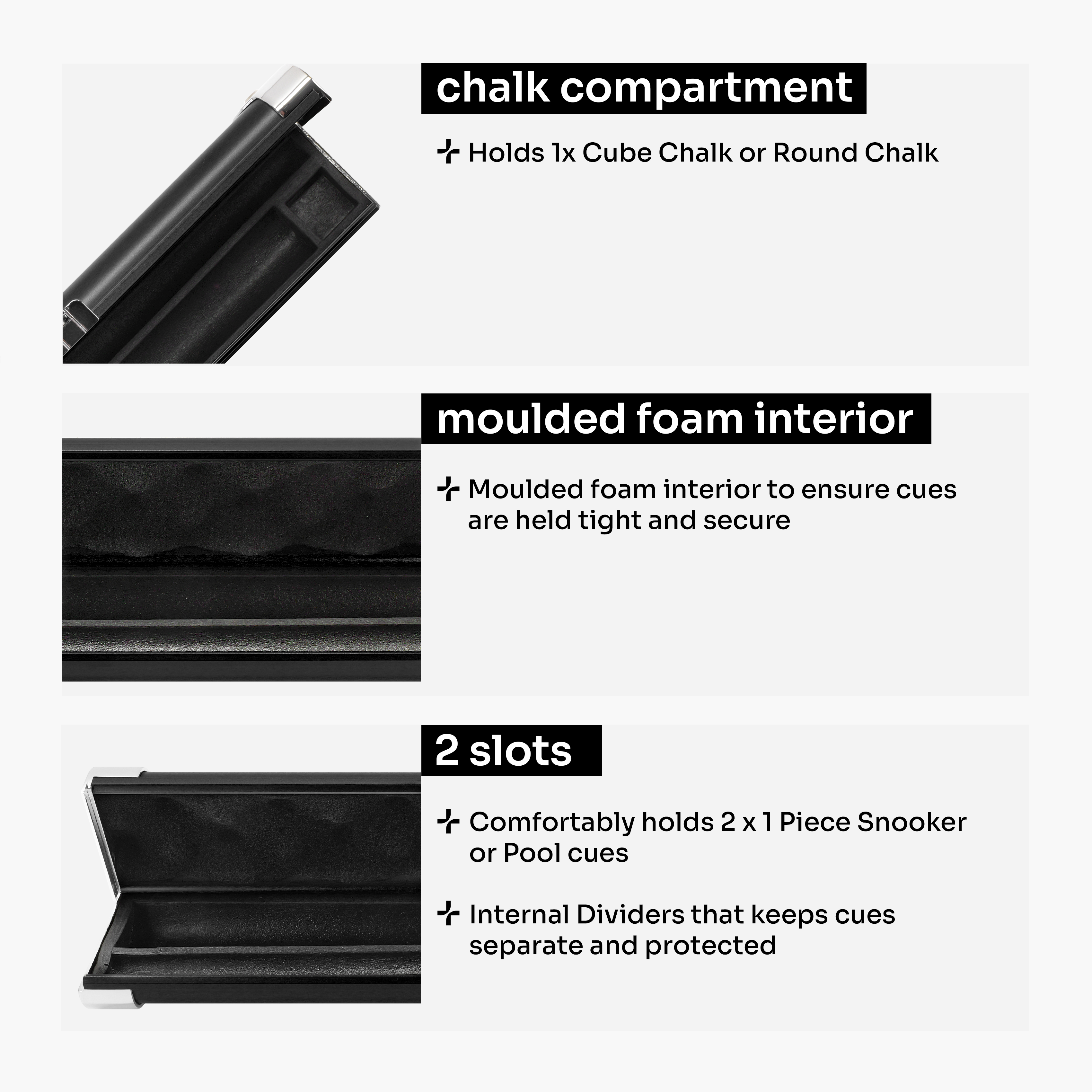 Baize Master Prestige Pro-Lock 1-piece metal cue case - 2 cues
