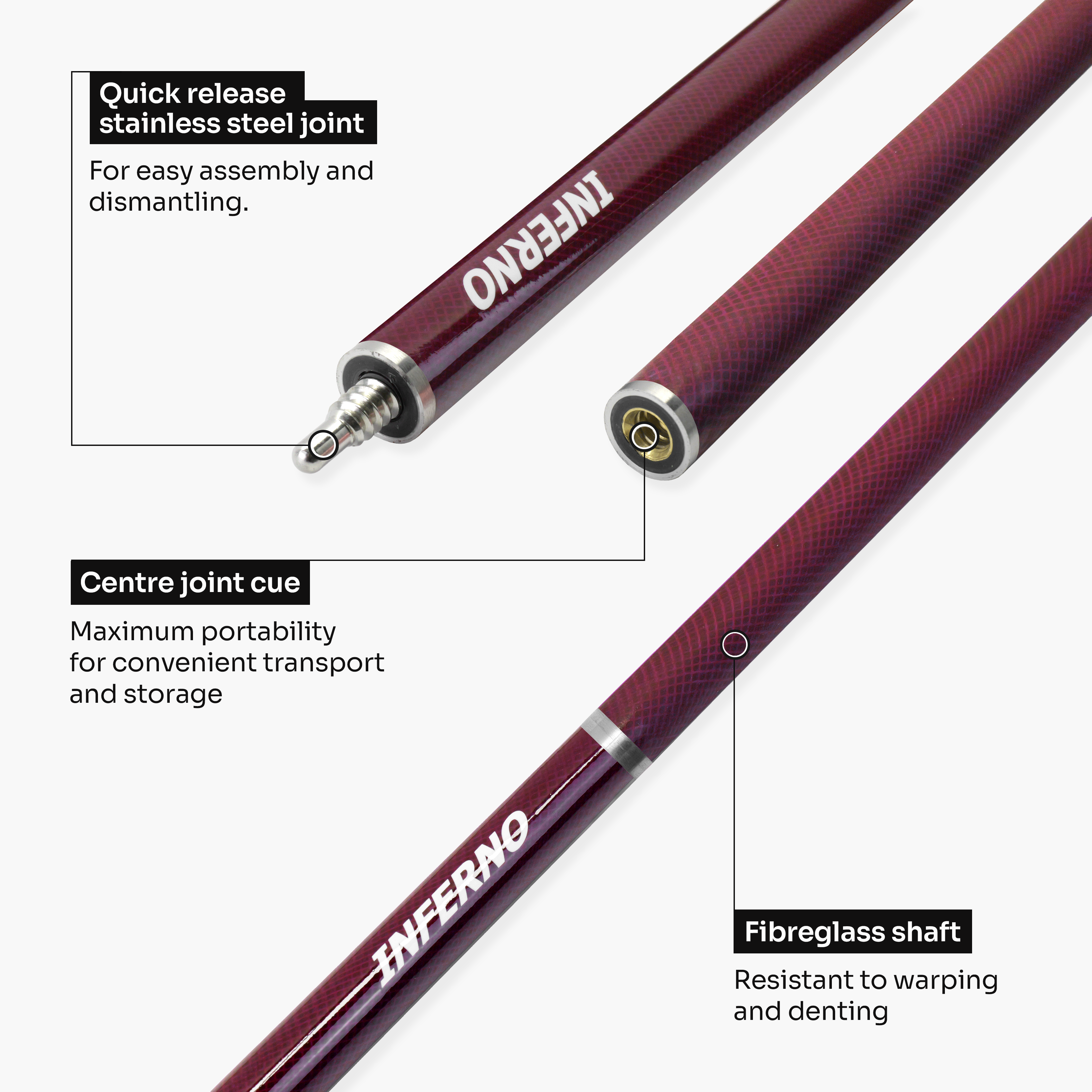 Jonny 8 Ball Inferno 2 Piece Graphite Fiberglass Snooker and Pool Cue 9.5mm Green Layered Tip