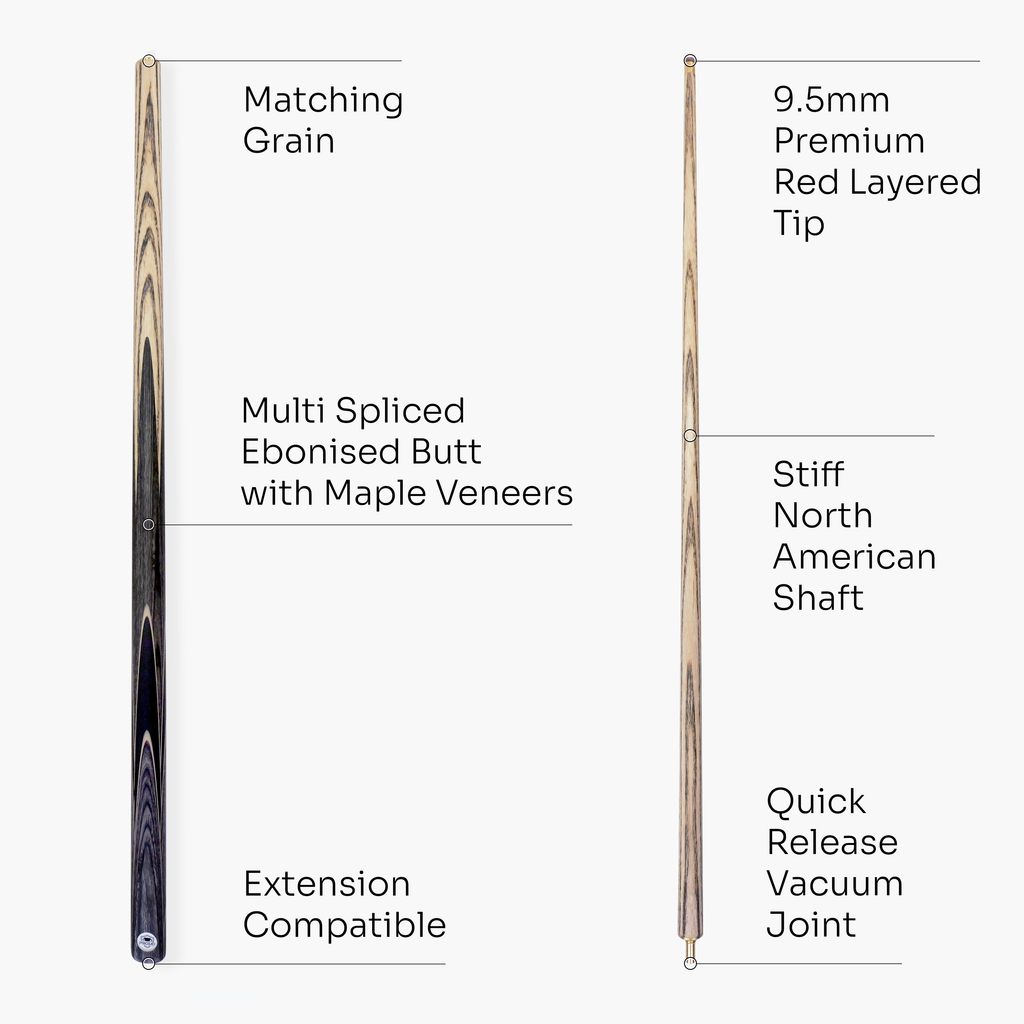 PRO147 Pearl Series Grey 57 Inch 2 Piece Snooker Pool Cue and Case Set 9.5mm Pro Leather Tip