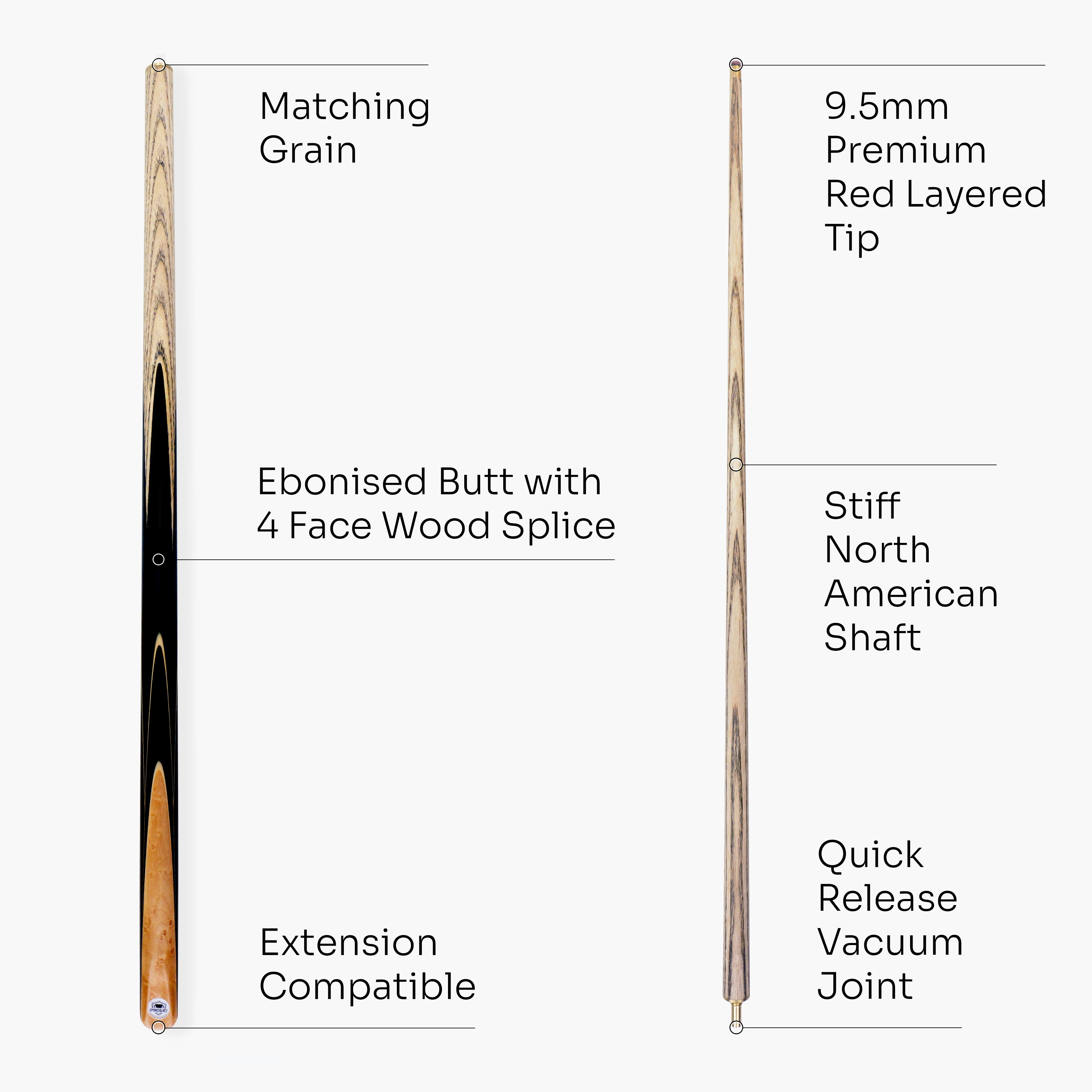 PRO147 Pearl Series Olive 57 Inch 2 Piece Snooker Pool Cue and Case Set 9.5mm Pro Leather Tip