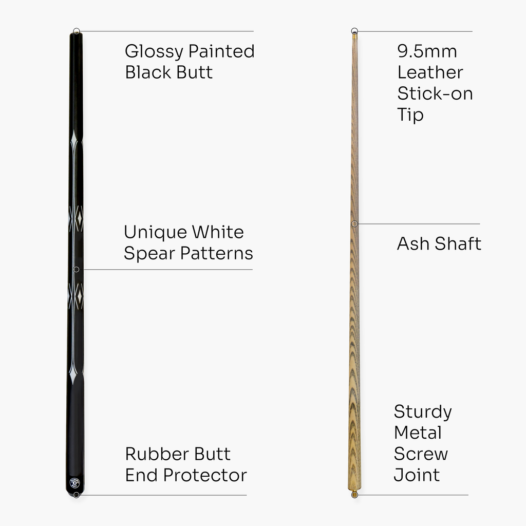Jonny 8 Ball WHITE SPEAR 57 Inch 2 Piece Snooker Pool Cue with 9.5mm Tip