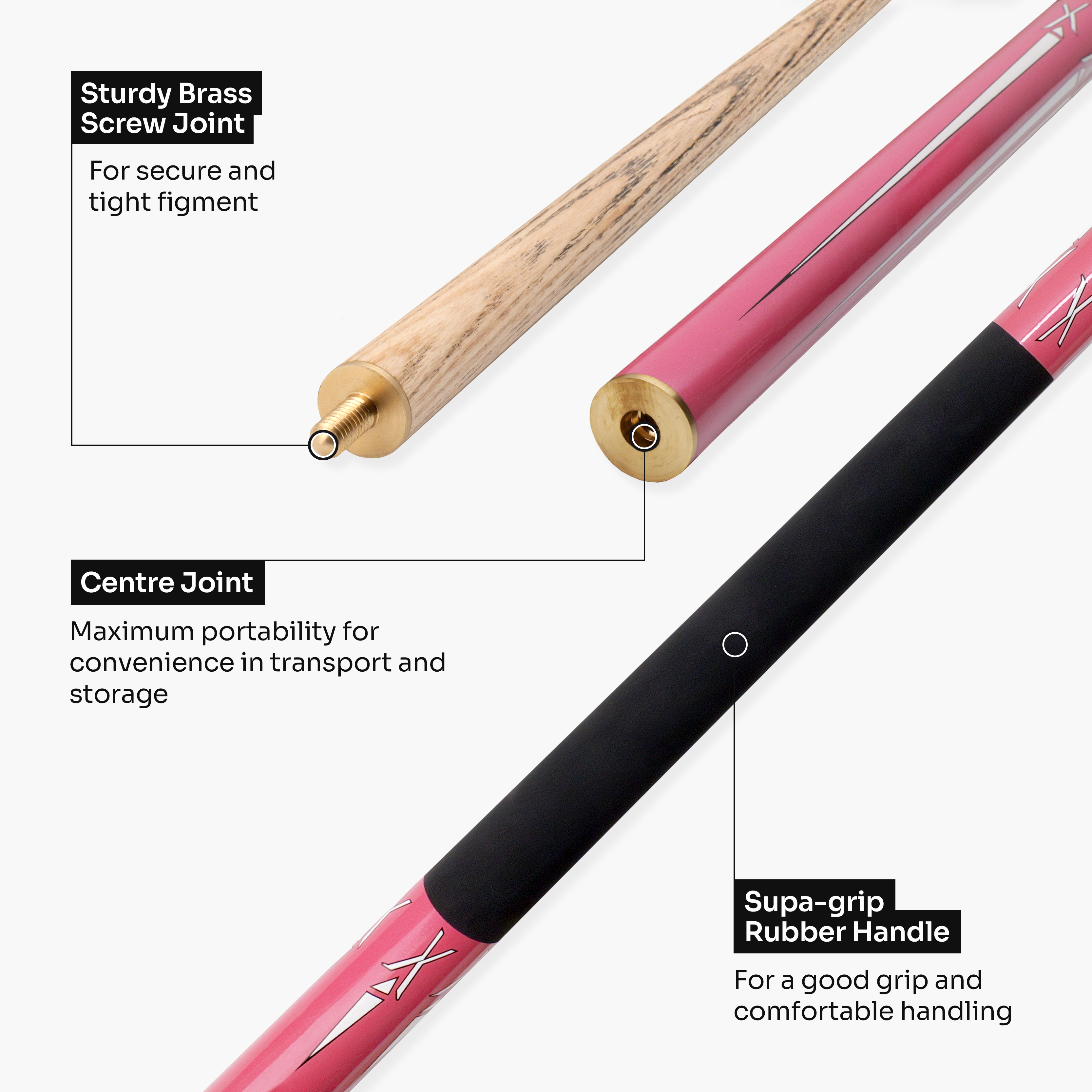 Jonny 8 Ball PINK TORPEDO 48 Inch 2 Piece Junior Kids Snooker Pool Cue and Case Set 9.5mm Tip