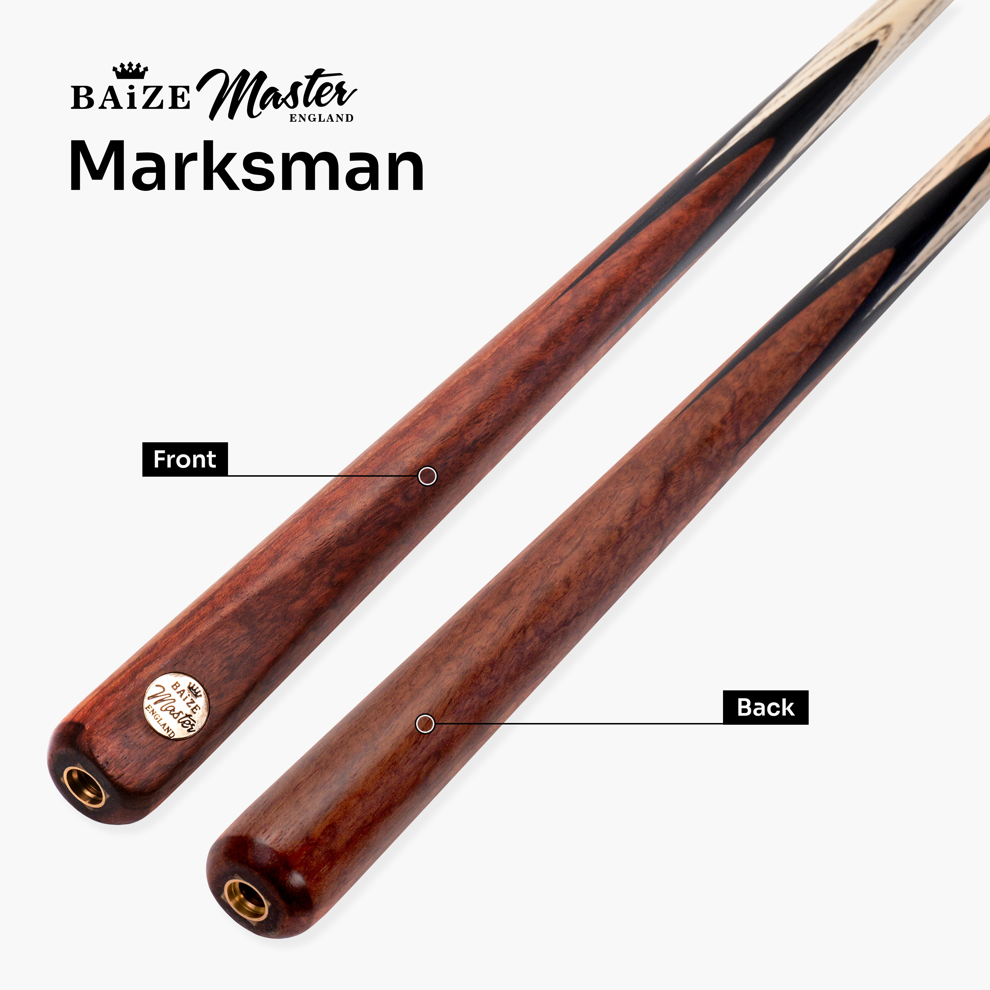 Baize Master Crimson Marksman 1 Piece Cue and Case Set with Baize Master Black Plastic Ends Case + Mini Butt
