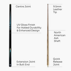 Jonny 8 Ball TRIDENT 57 Inch 2 Piece Centre Joint Ash Snooker Pool Cue with 9.5mm Tip