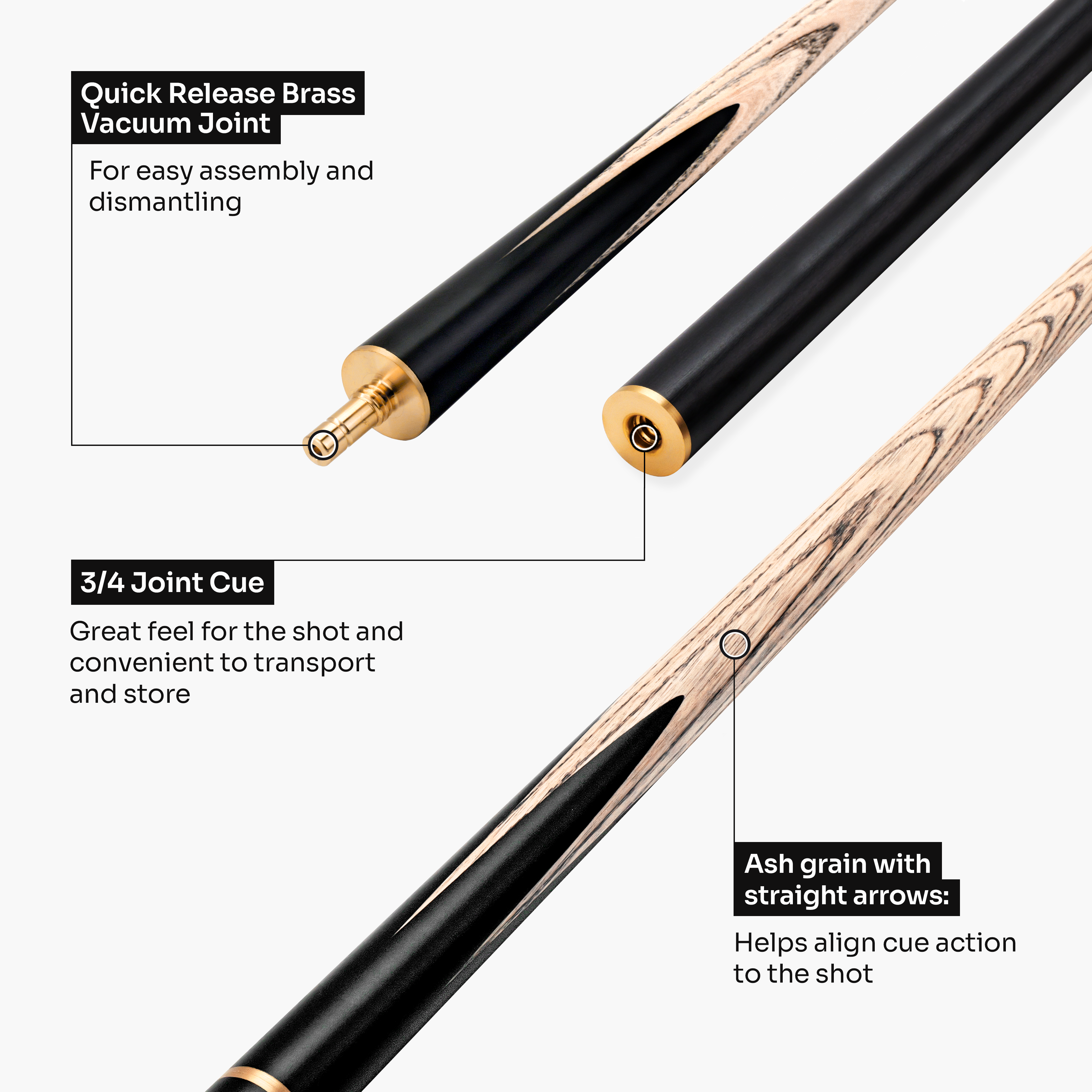 PRO147 Hurricane 57 Inch ¾ Joint Heavy Weight Snooker Pool Cue and Case Set 9.5mm Tip With Mini Butt
