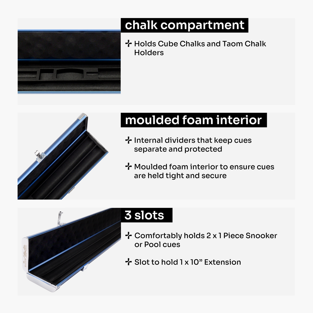 Baize Master Prestige Pro-Lock 1-piece metal cue case - 2 cues plus accessories
