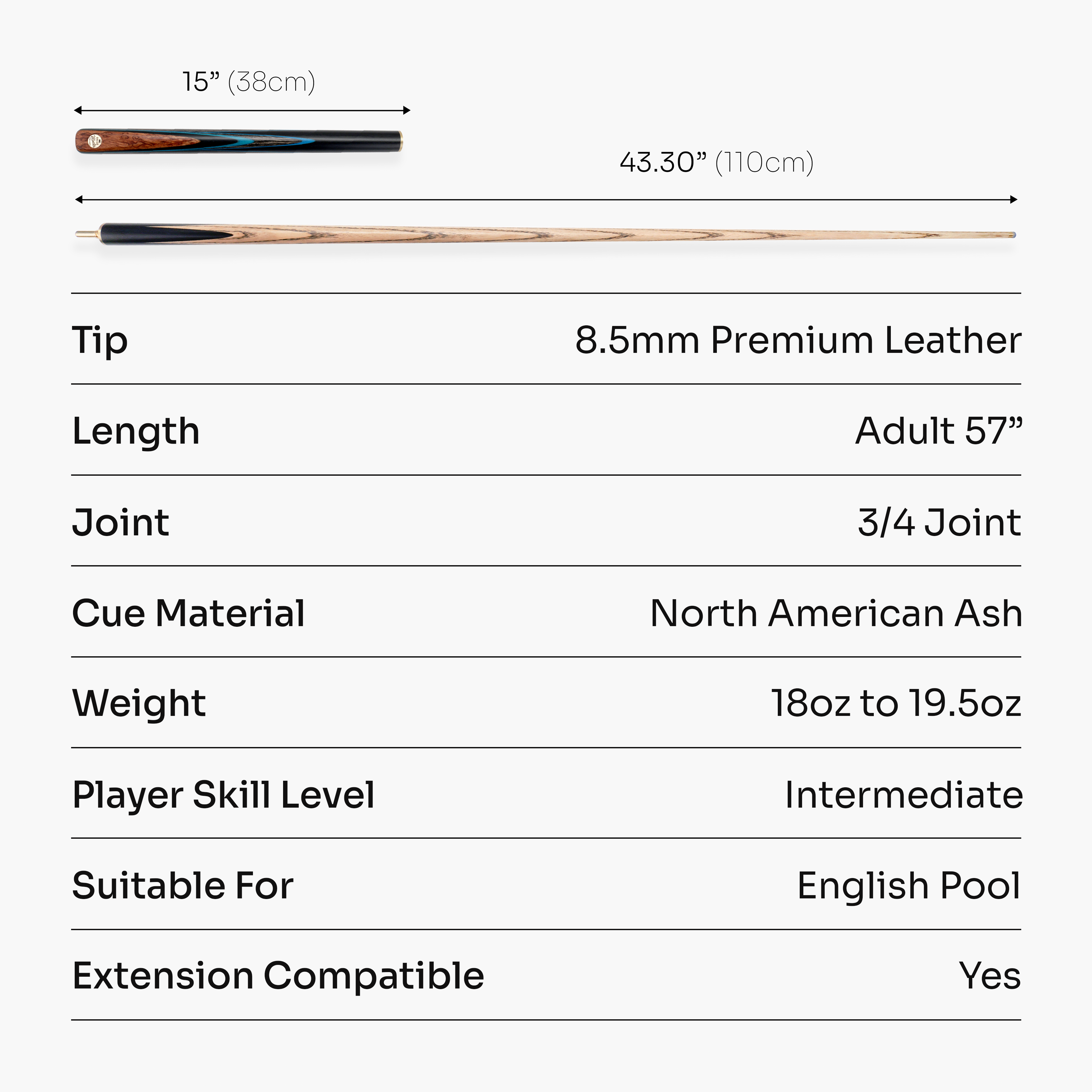 Baize Master Sapphire Marksman 3/4 pool cue