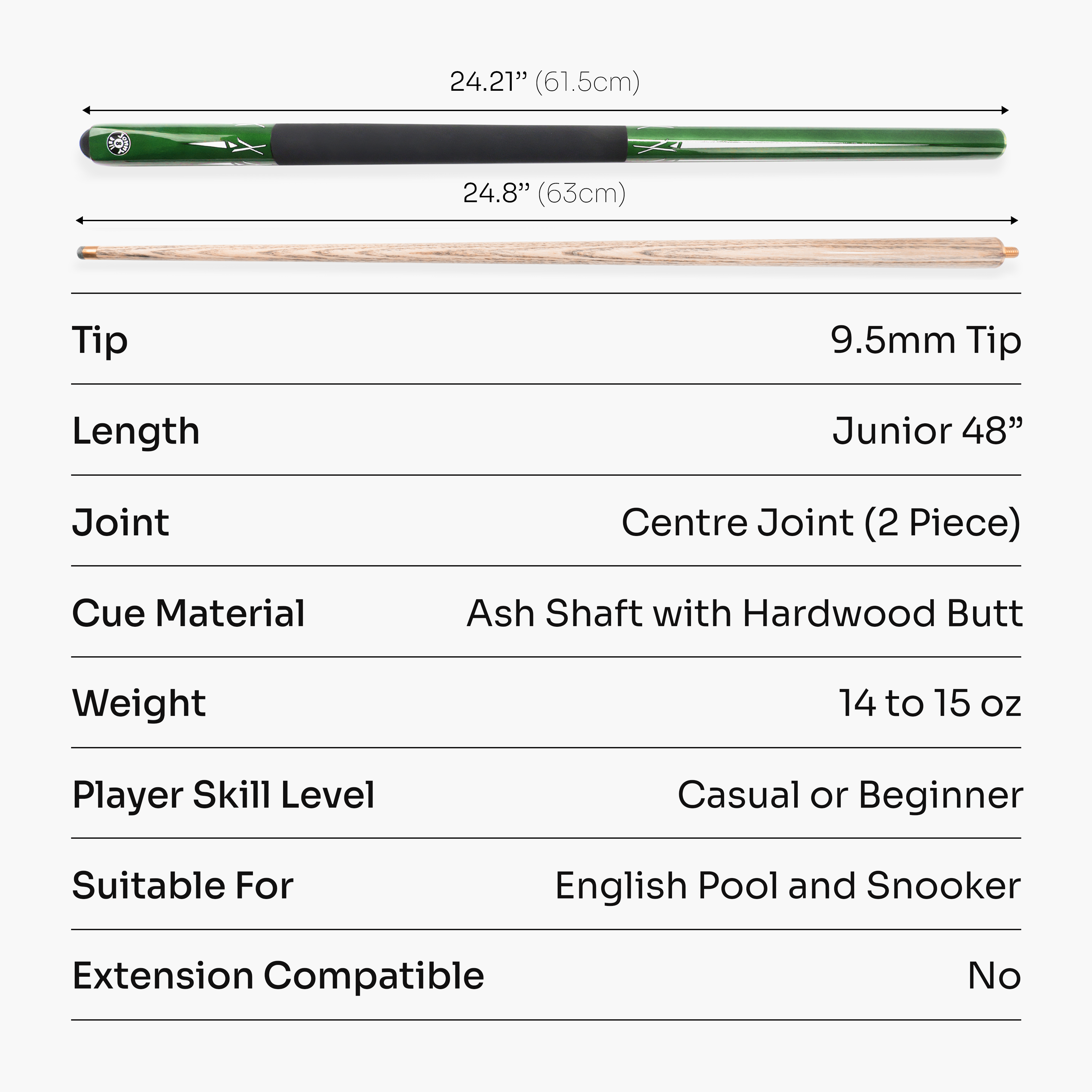 Jonny 8 Ball Green Torpedo 48-inch junior cue