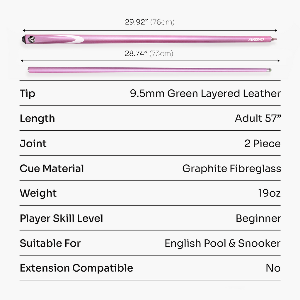 Jonny 8 Ball Inferno 2 Piece Graphite Fiberglass Snooker and Pool Cue 9.5mm Green Layered Tip