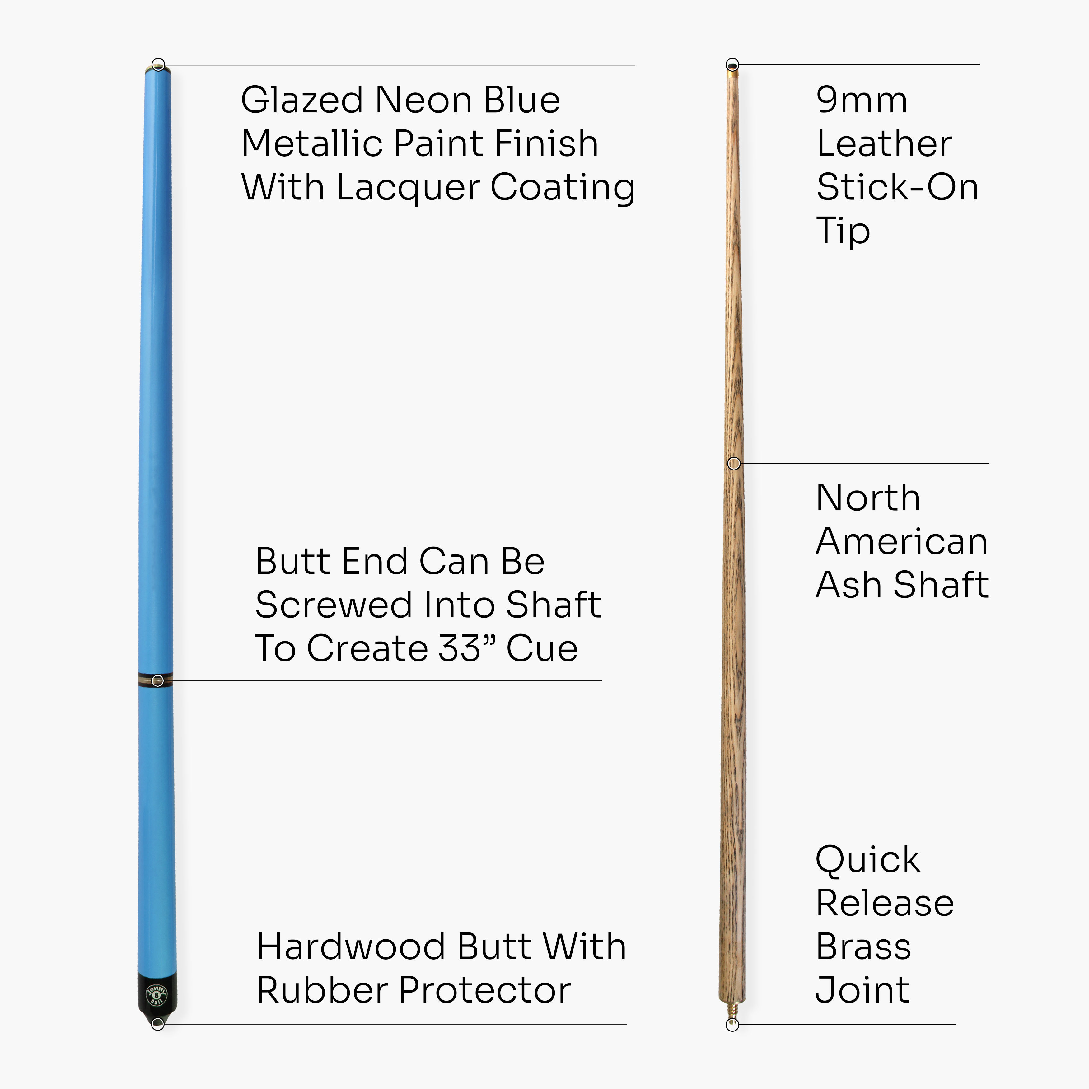 Jonny 8 Ball Neon Blue Triad 48-inch cue and soft case