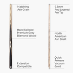 PRO147 TRIUMPH 2 Piece Premium Ash Snooker and Pool Cue with 9.5mm Professional Layered Tip