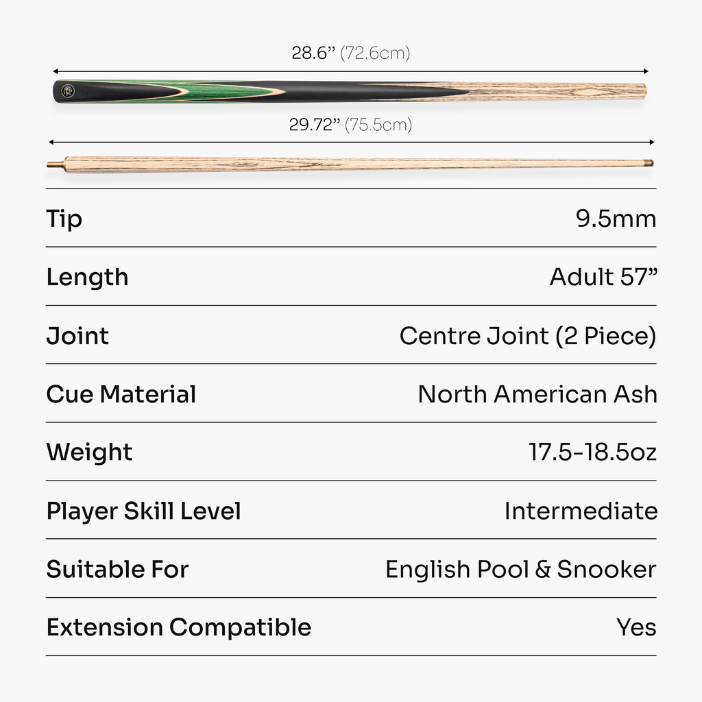 Baize Master Crucible 57-inch 2-piece cue - 9.5mm tip